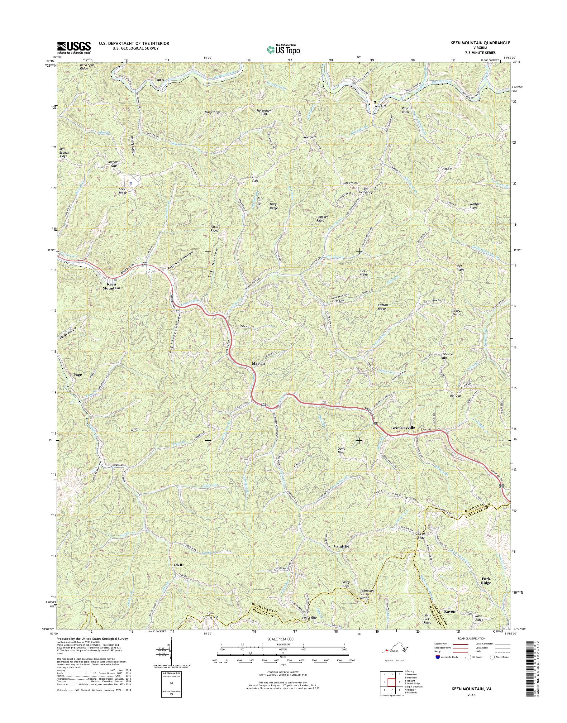 MyTopo Keen Mountain, Virginia USGS Quad Topo Map