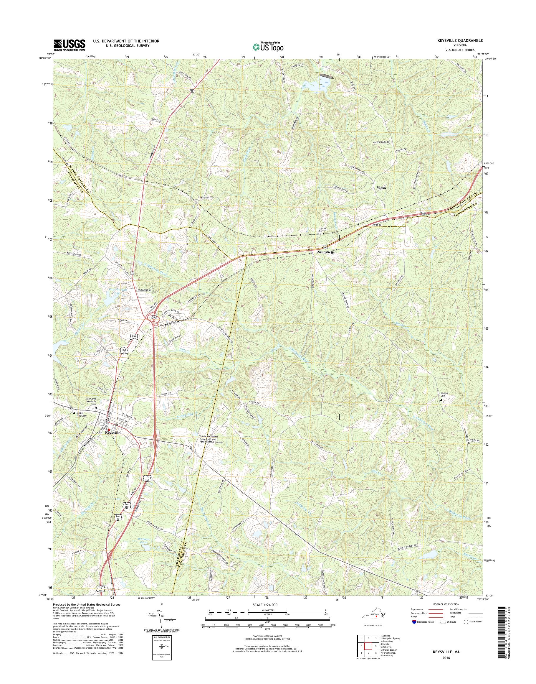 MyTopo Keysville, Virginia USGS Quad Topo Map
