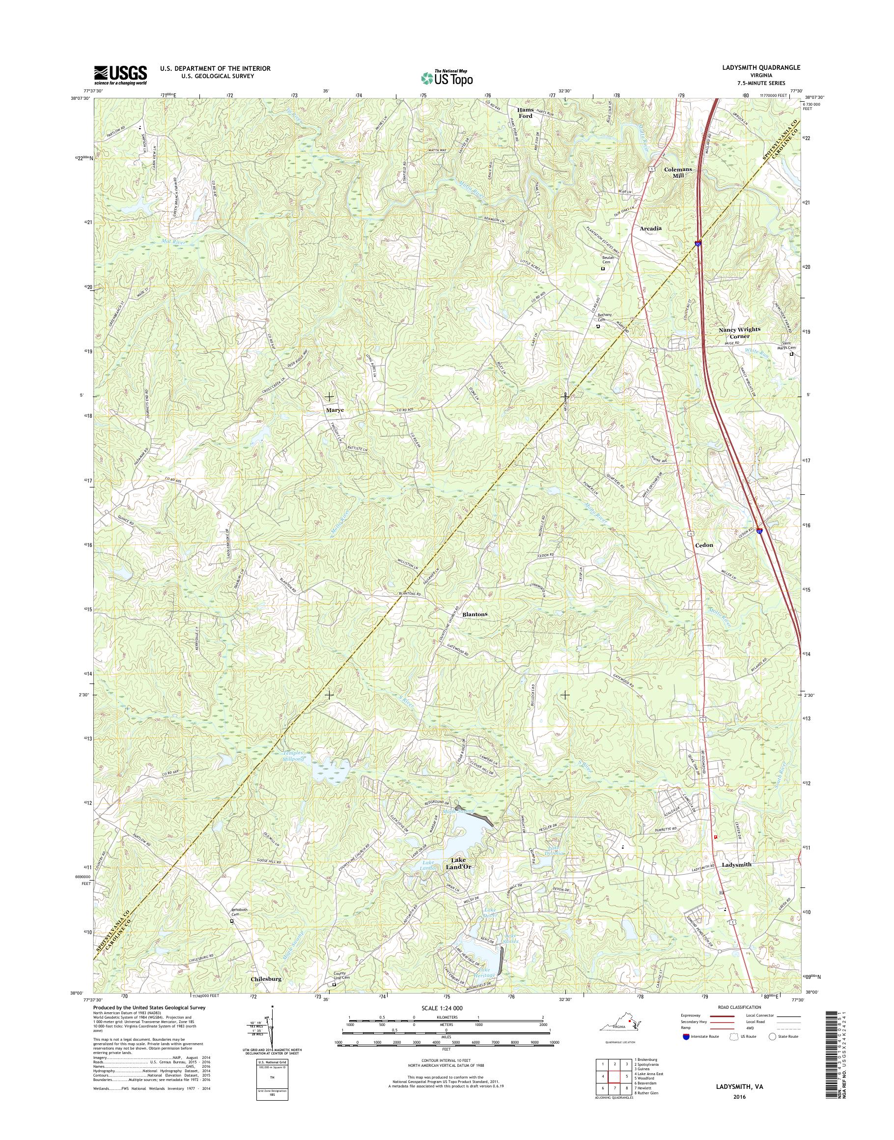 MyTopo Ladysmith, Virginia USGS Quad Topo Map