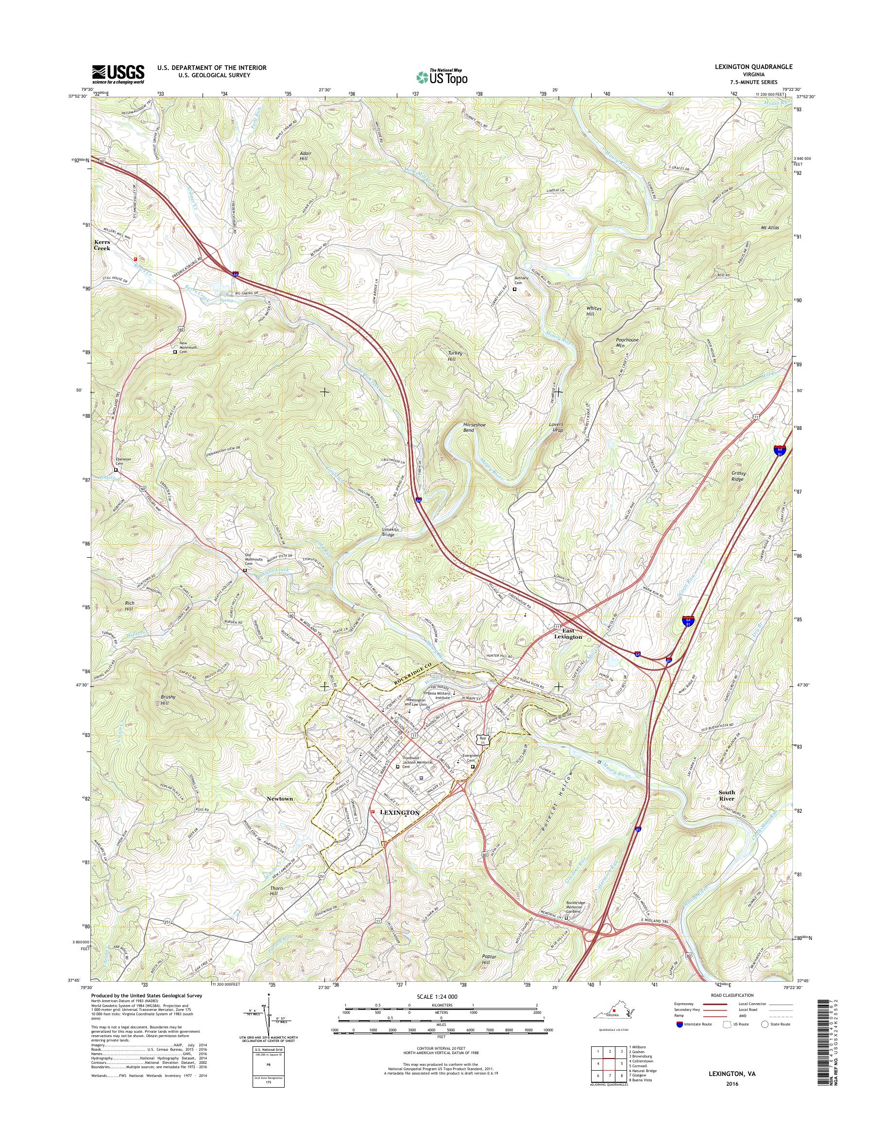 MyTopo Lexington, Virginia USGS Quad Topo Map