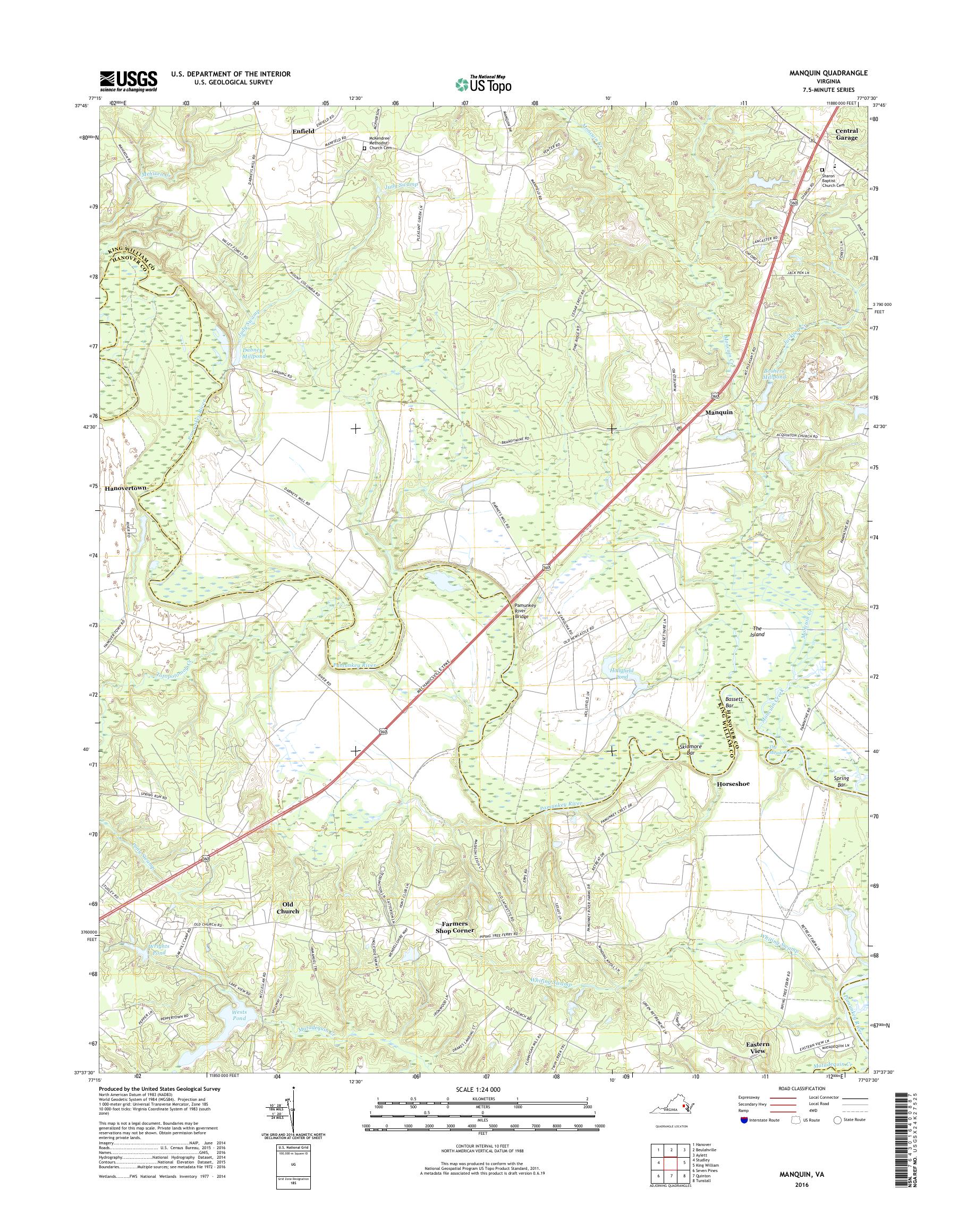 MyTopo Manquin, Virginia USGS Quad Topo Map