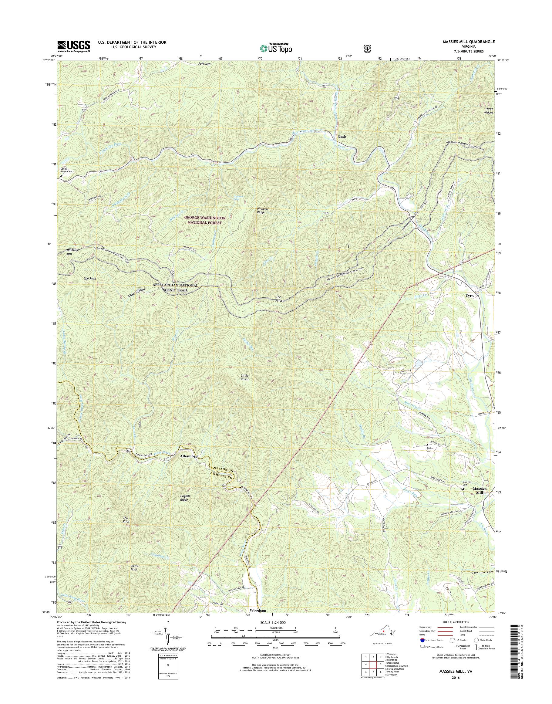MyTopo Massies Mill, Virginia USGS Quad Topo Map