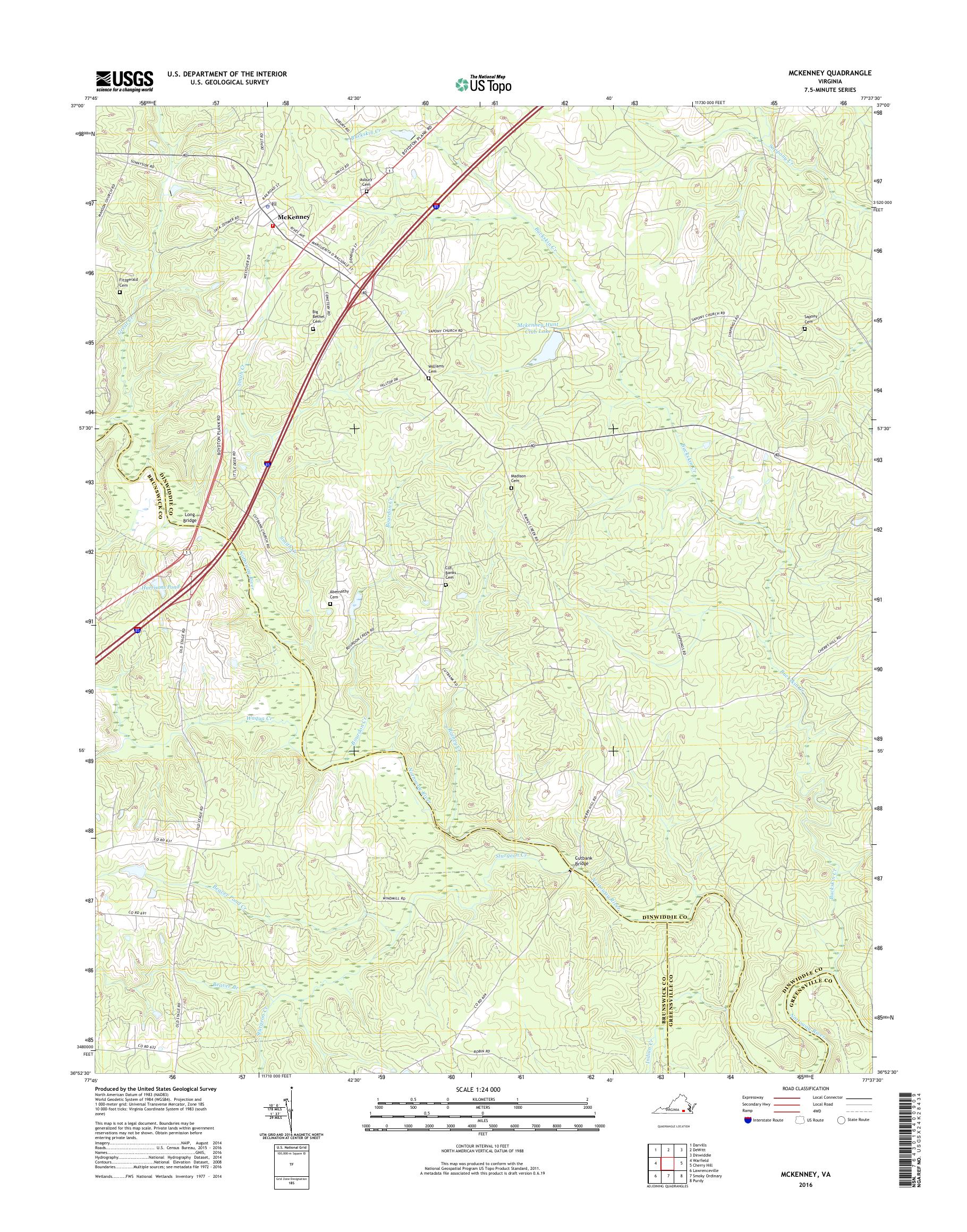 MyTopo Mckenney, Virginia USGS Quad Topo Map