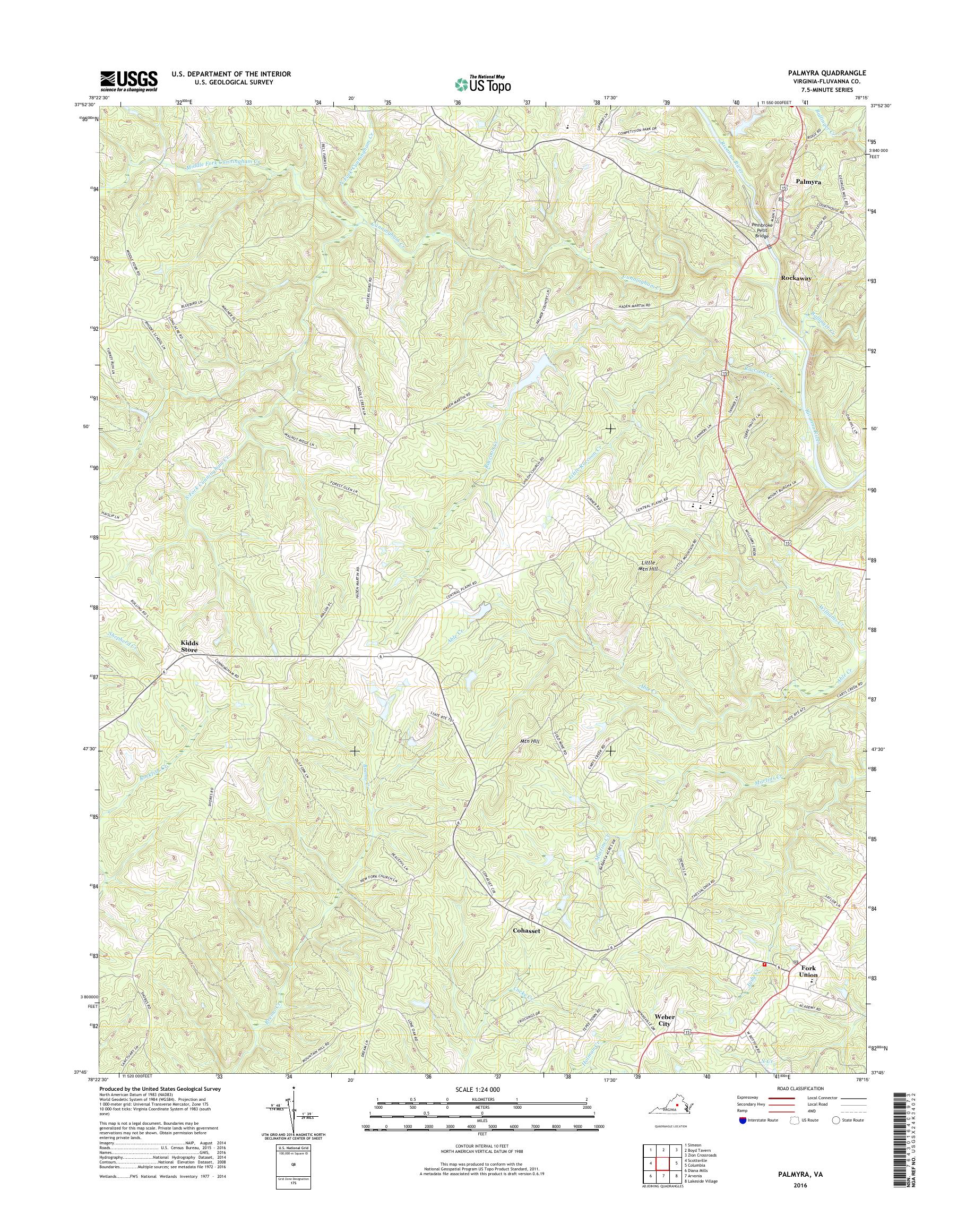 MyTopo Palmyra, Virginia USGS Quad Topo Map
