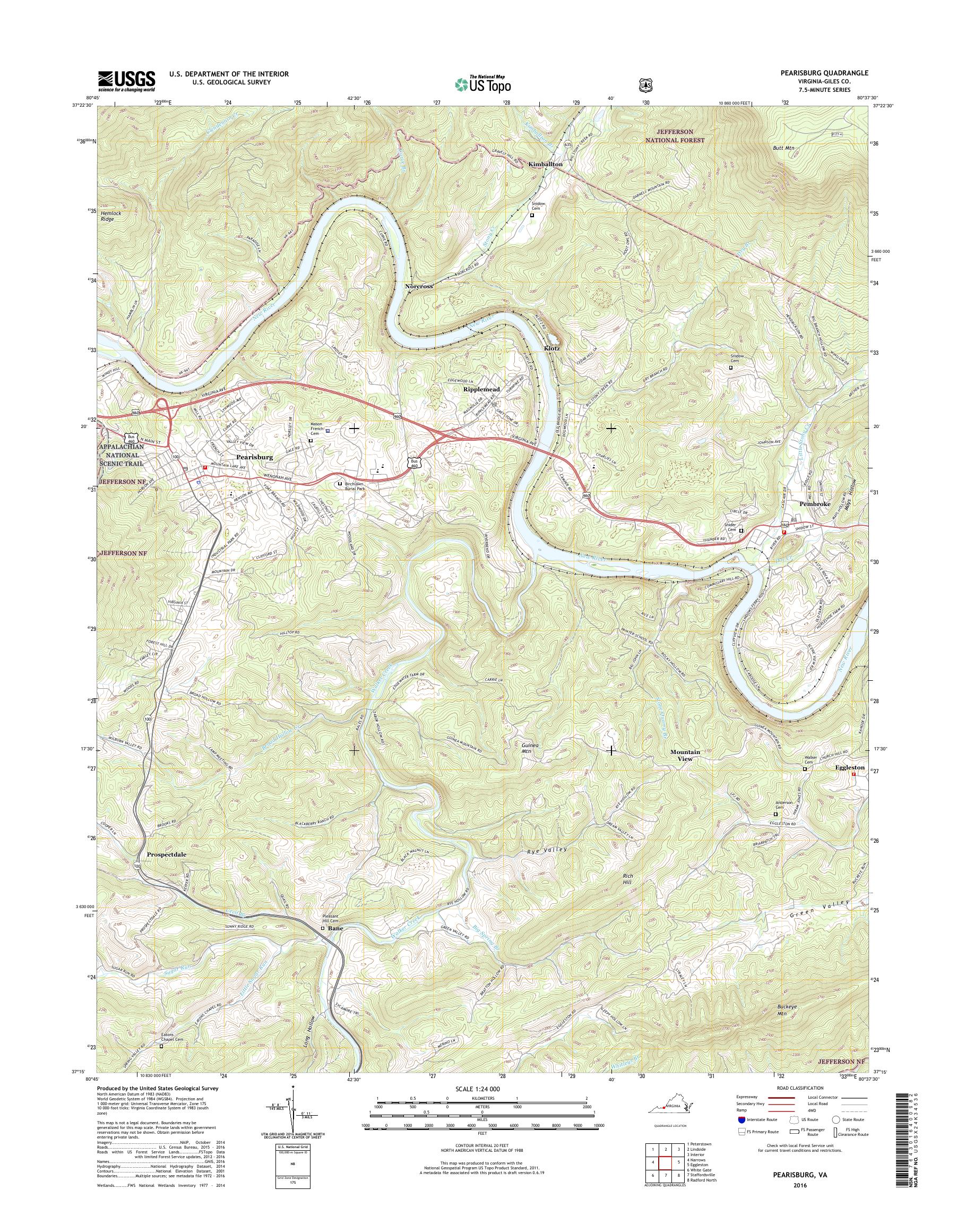 MyTopo Pearisburg, Virginia USGS Quad Topo Map