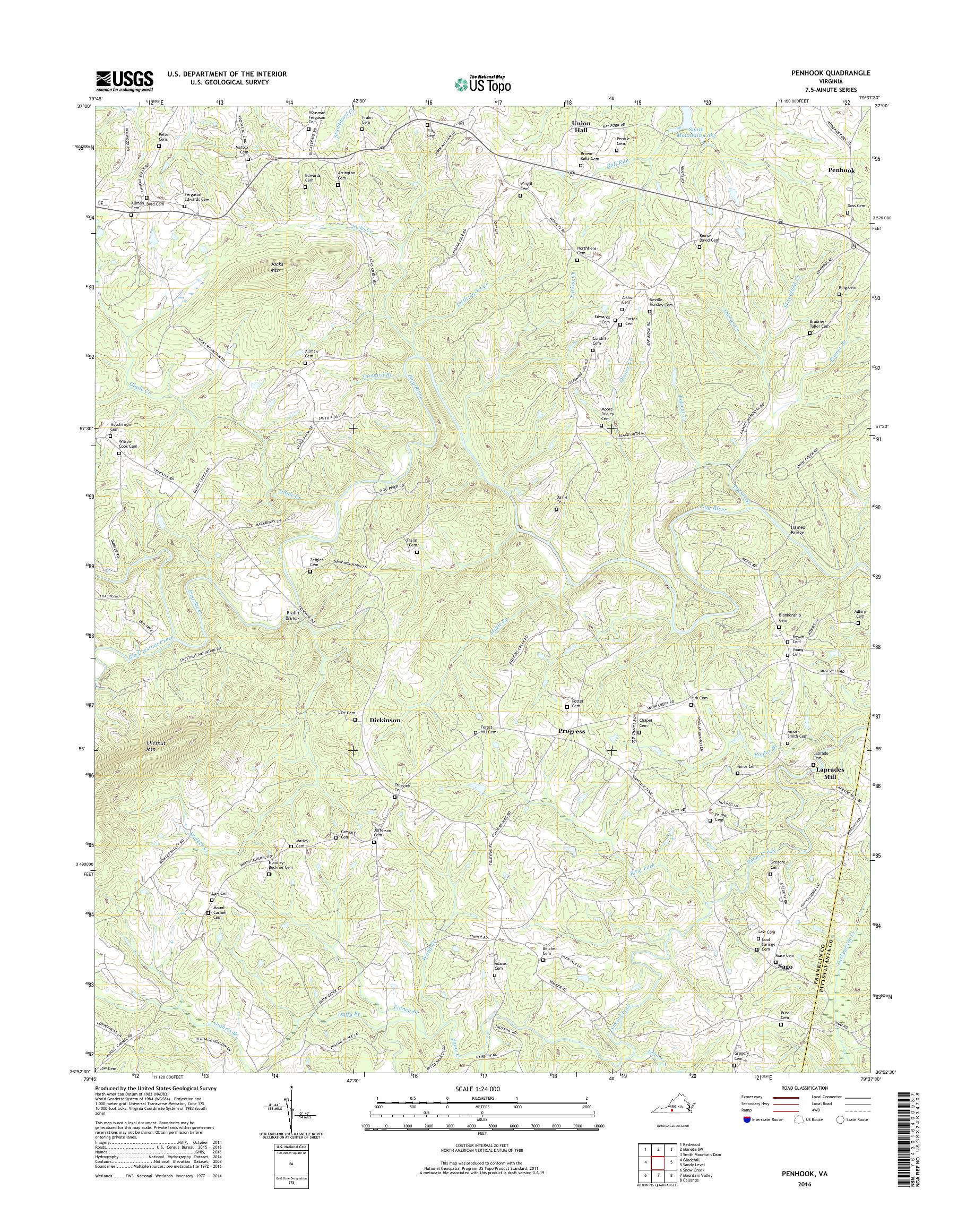 MyTopo Penhook, Virginia USGS Quad Topo Map