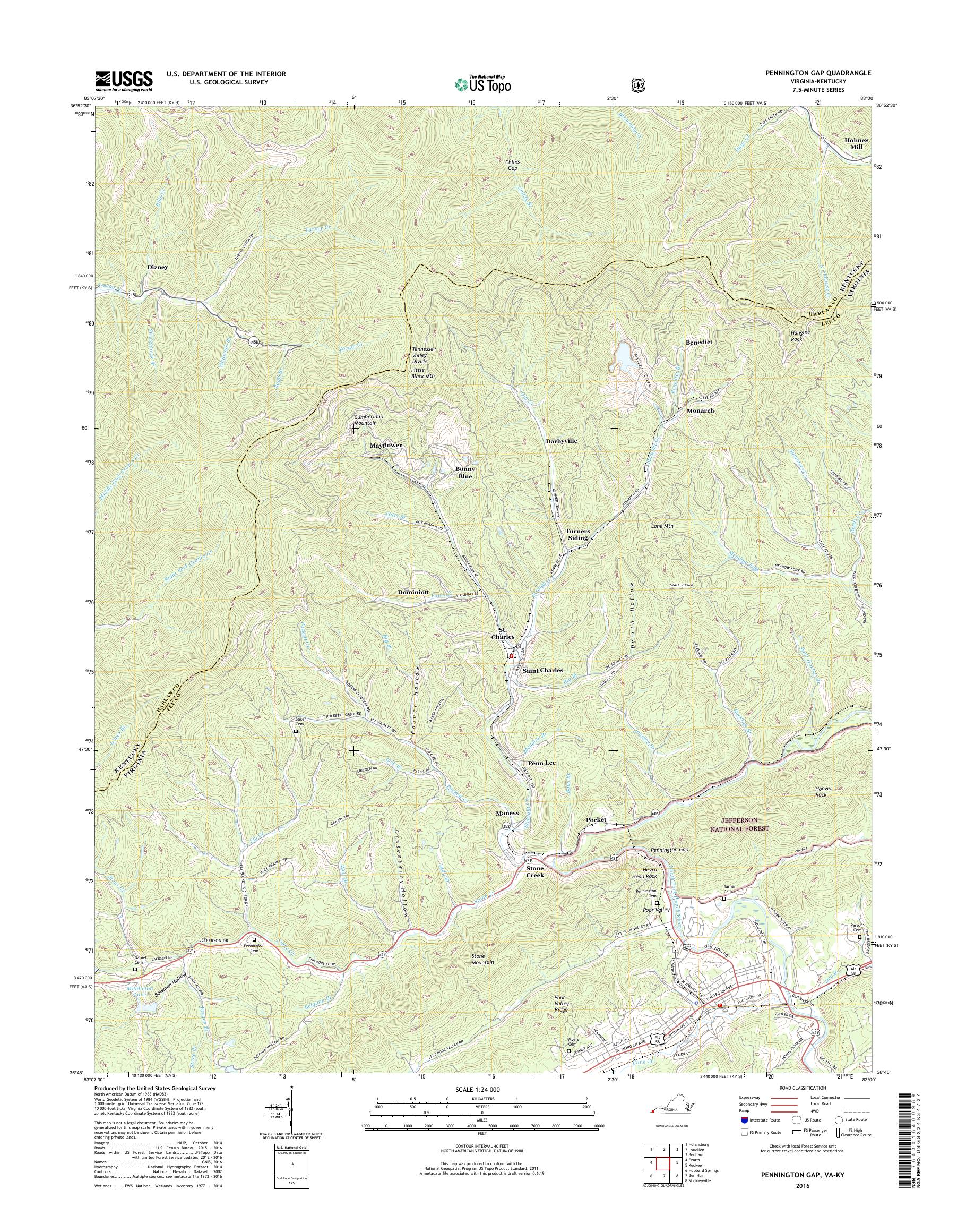 MyTopo Pennington Gap, Virginia USGS Quad Topo Map