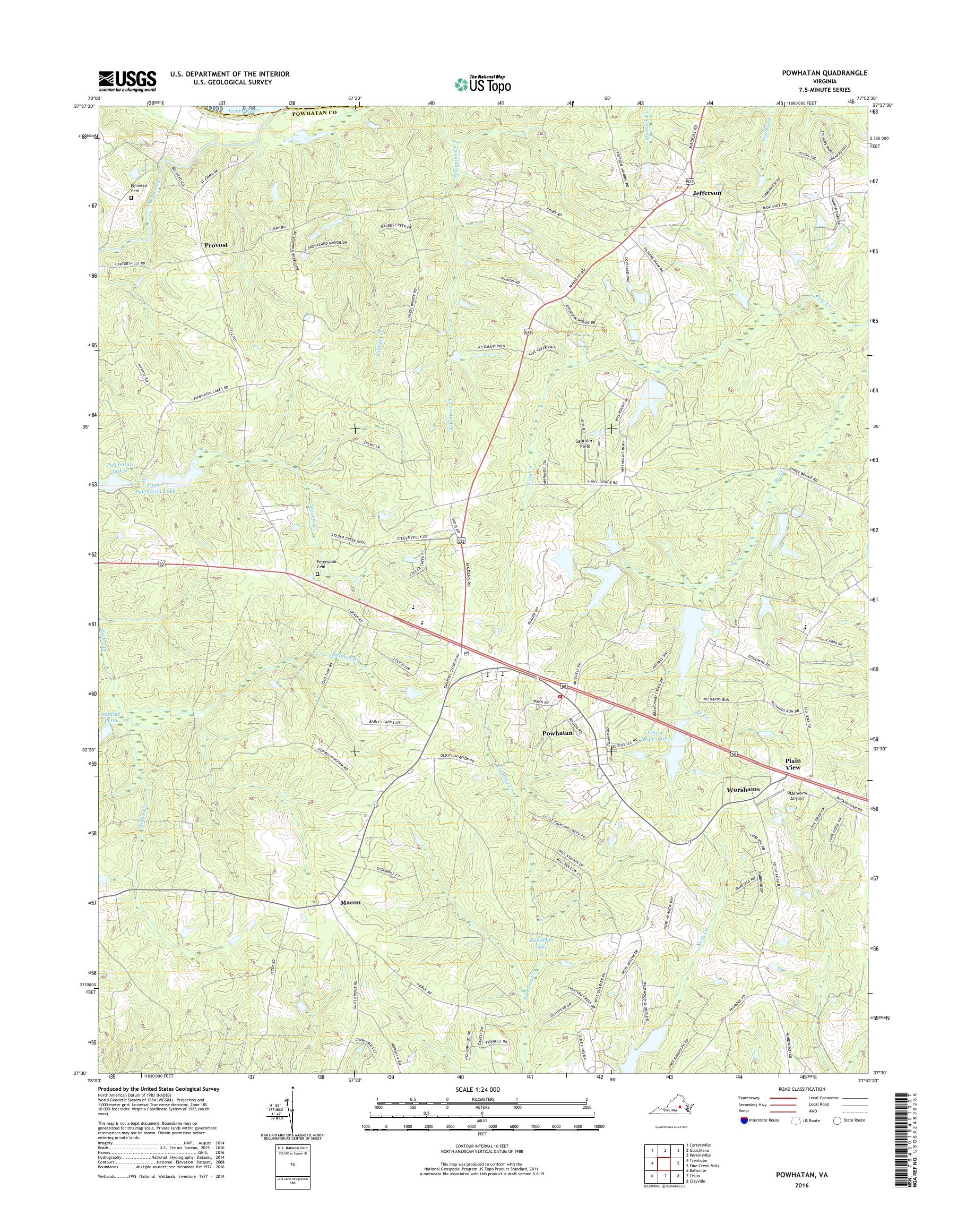 MyTopo Powhatan, Virginia USGS Quad Topo Map