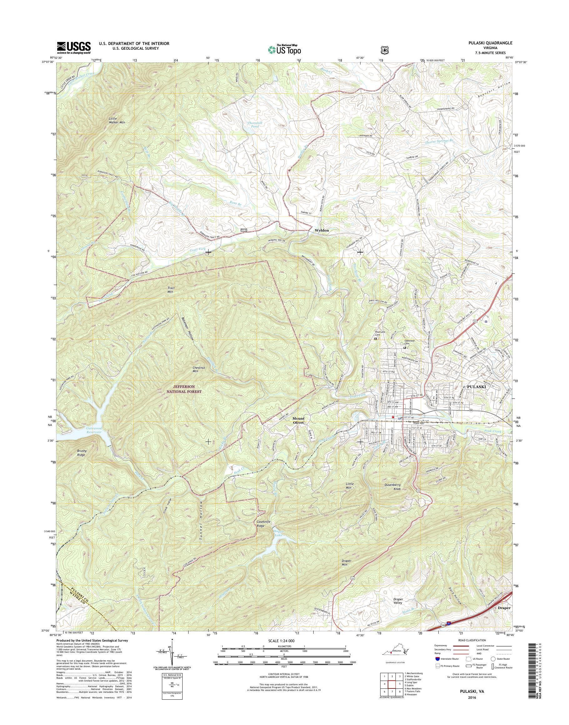 MyTopo Pulaski, Virginia USGS Quad Topo Map
