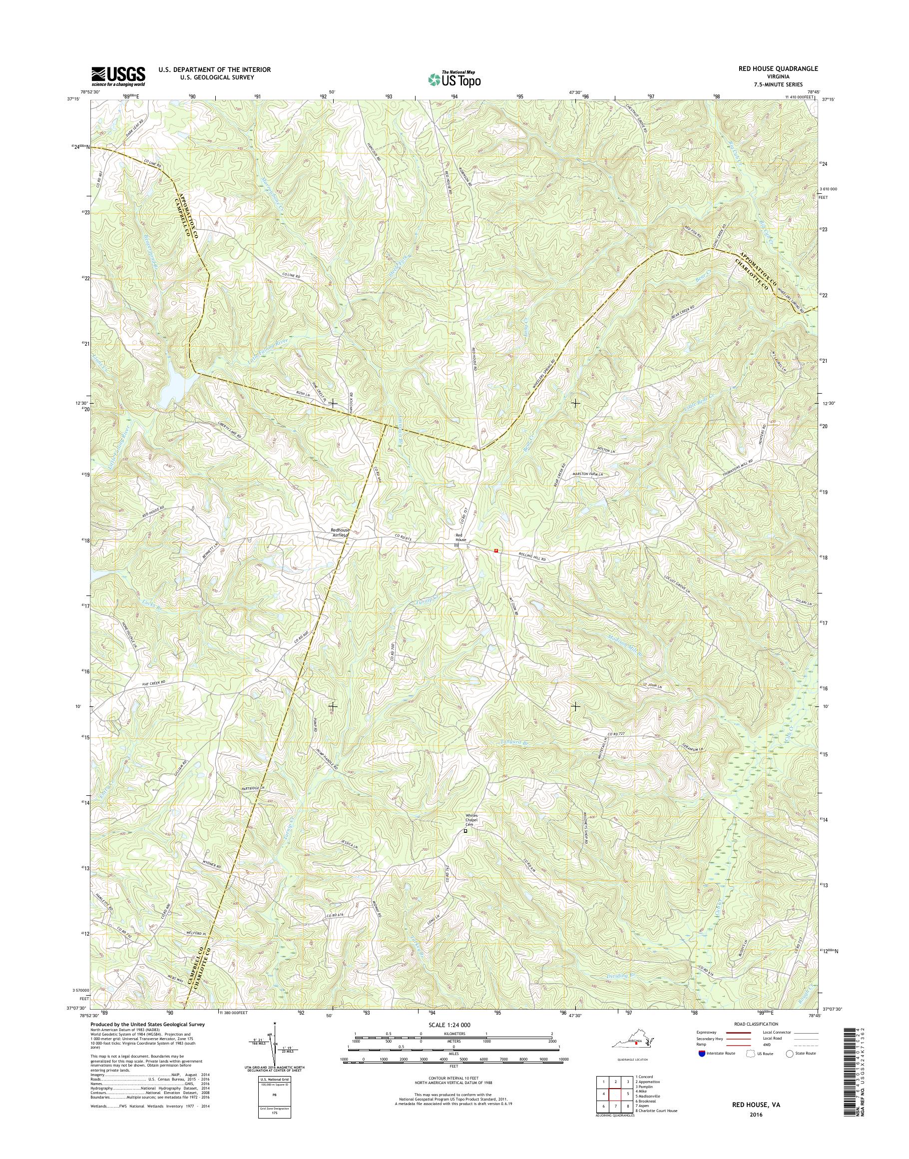 MyTopo Red House, Virginia USGS Quad Topo Map