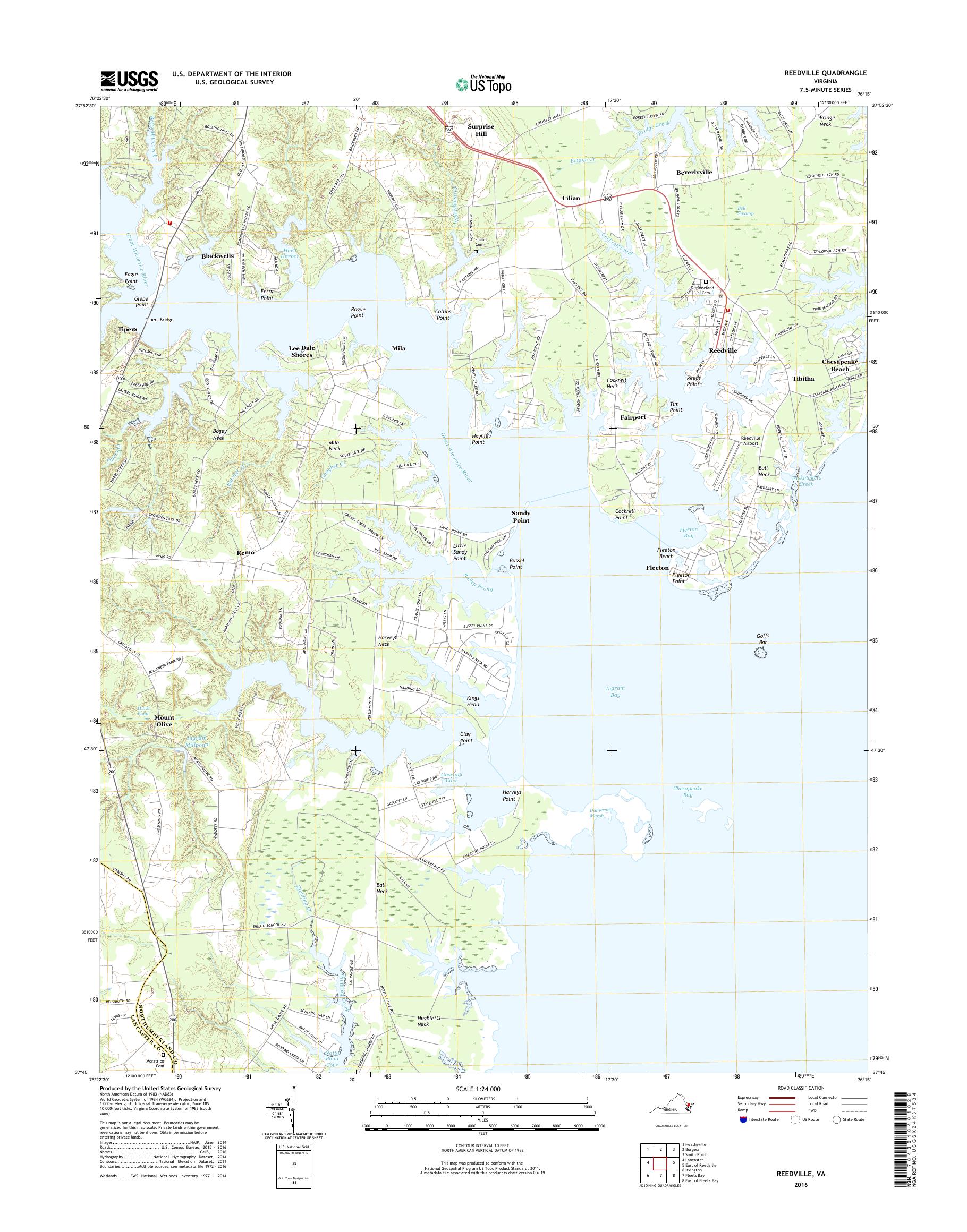 MyTopo Reedville, Virginia USGS Quad Topo Map