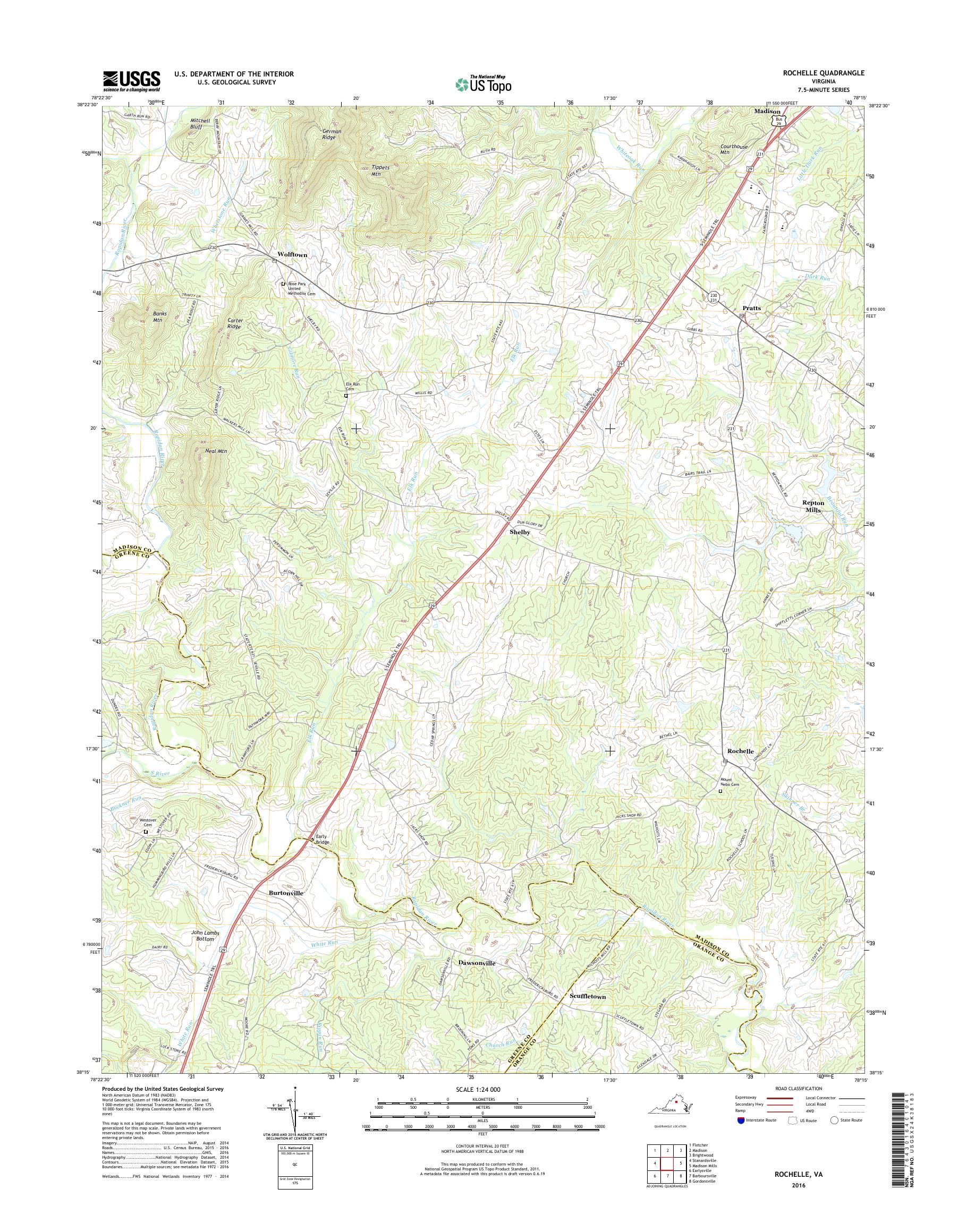 MyTopo Rochelle, Virginia USGS Quad Topo Map
