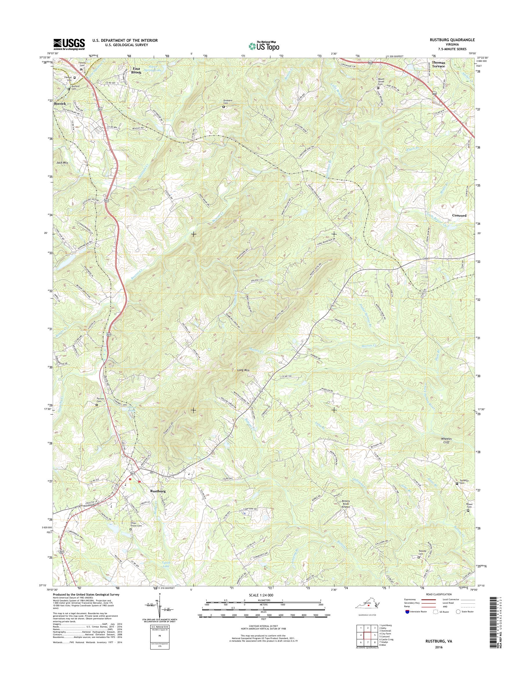 MyTopo Rustburg, Virginia USGS Quad Topo Map