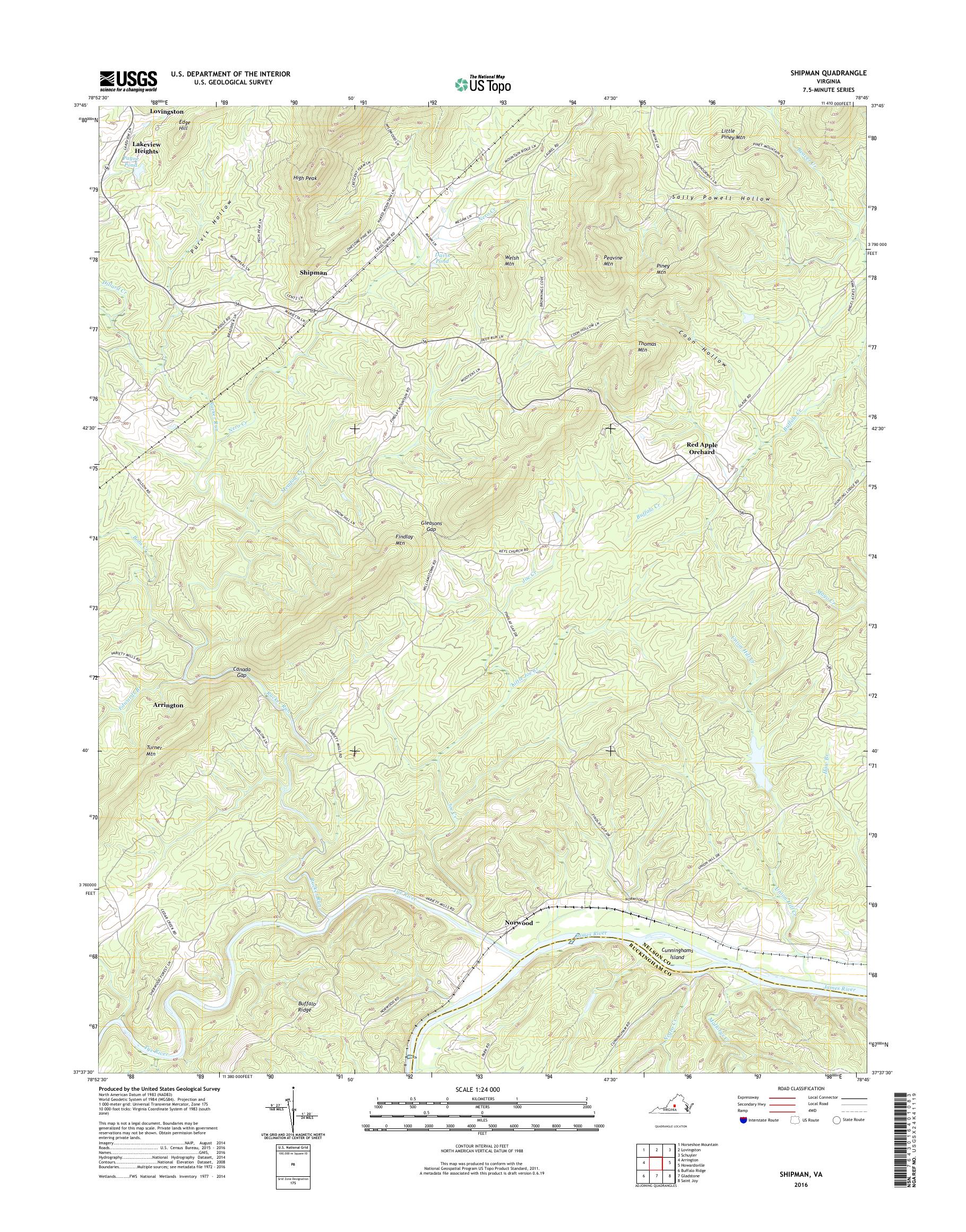 MyTopo Shipman, Virginia USGS Quad Topo Map