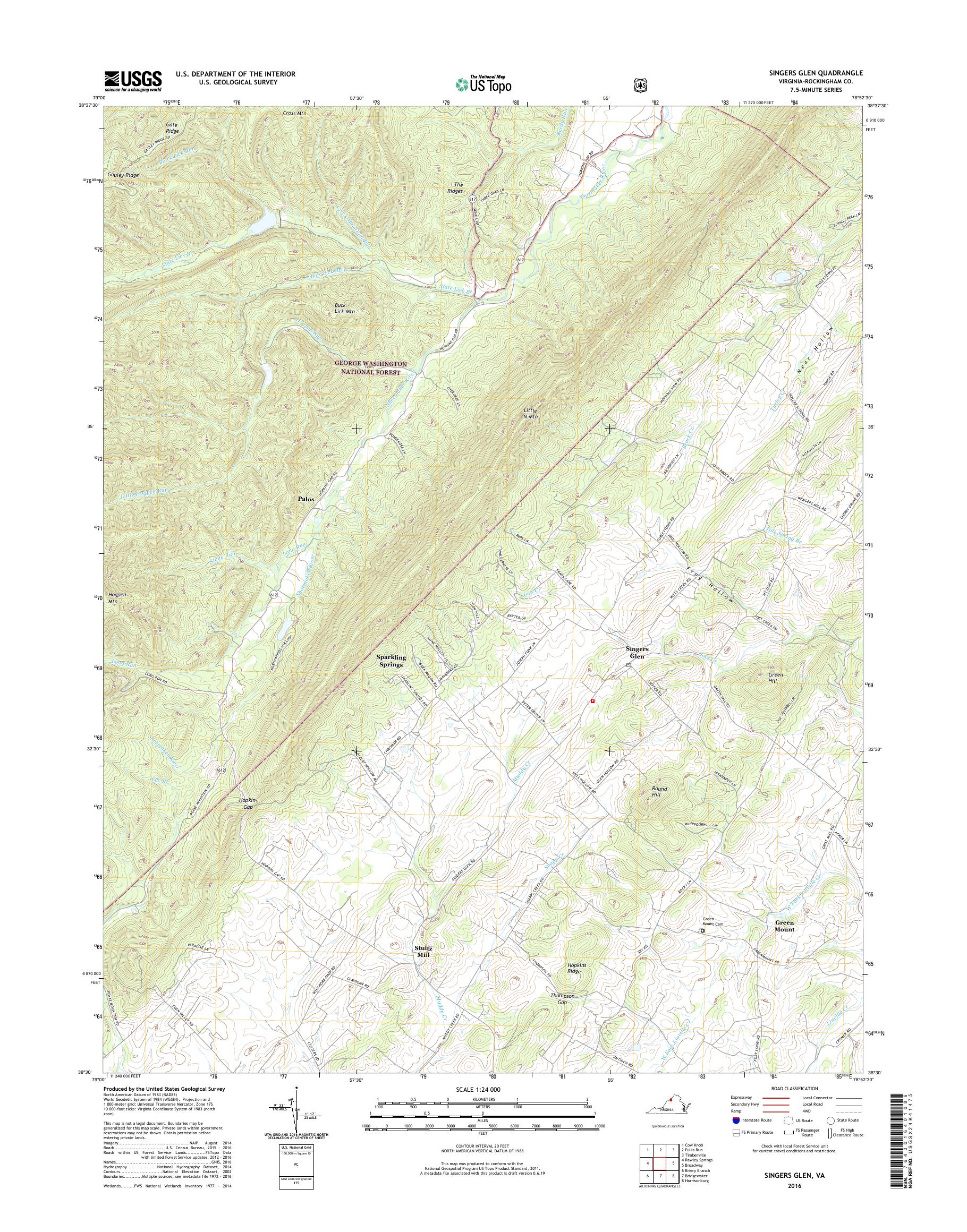 MyTopo Singers Glen, Virginia USGS Quad Topo Map