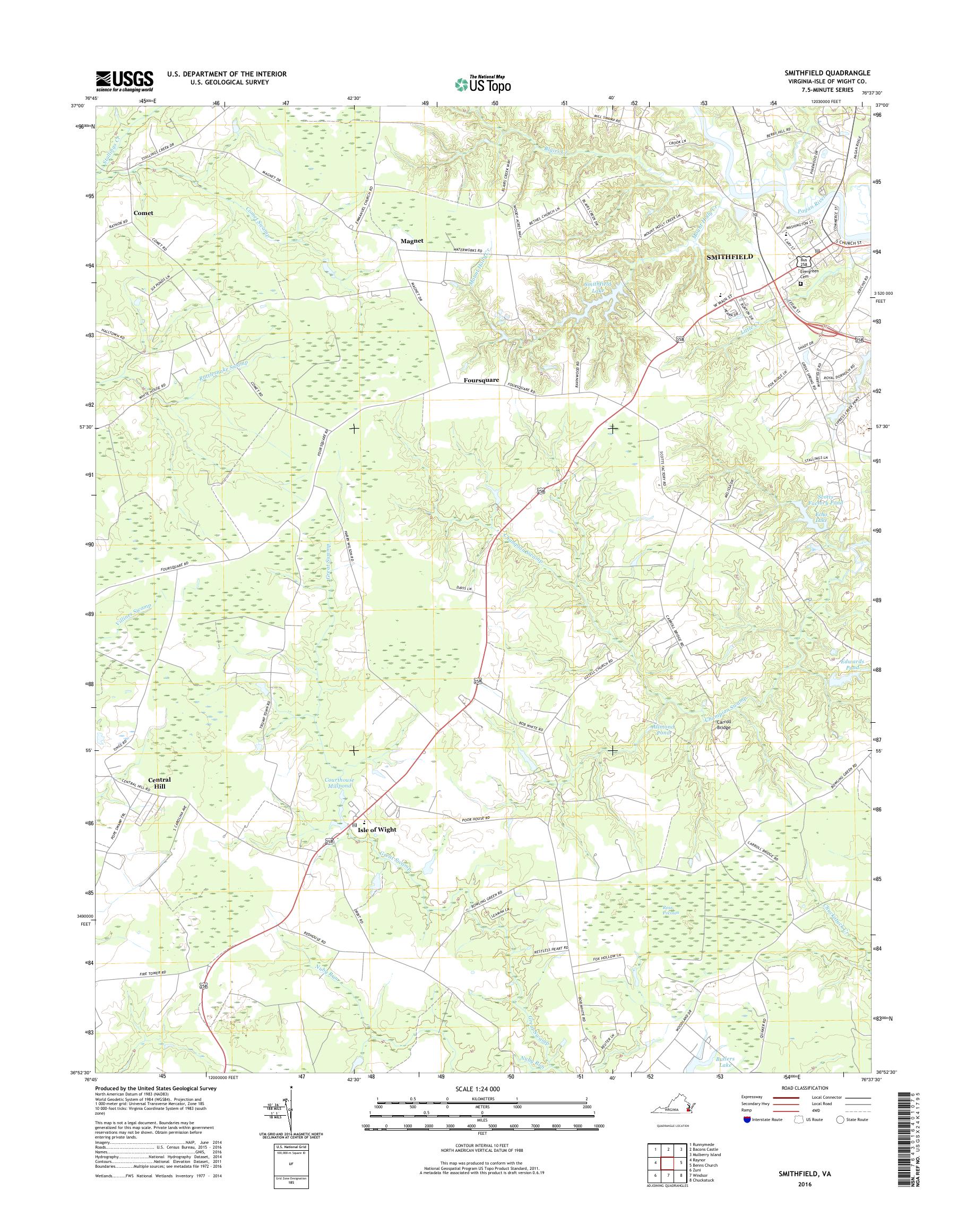 MyTopo Smithfield, Virginia USGS Quad Topo Map