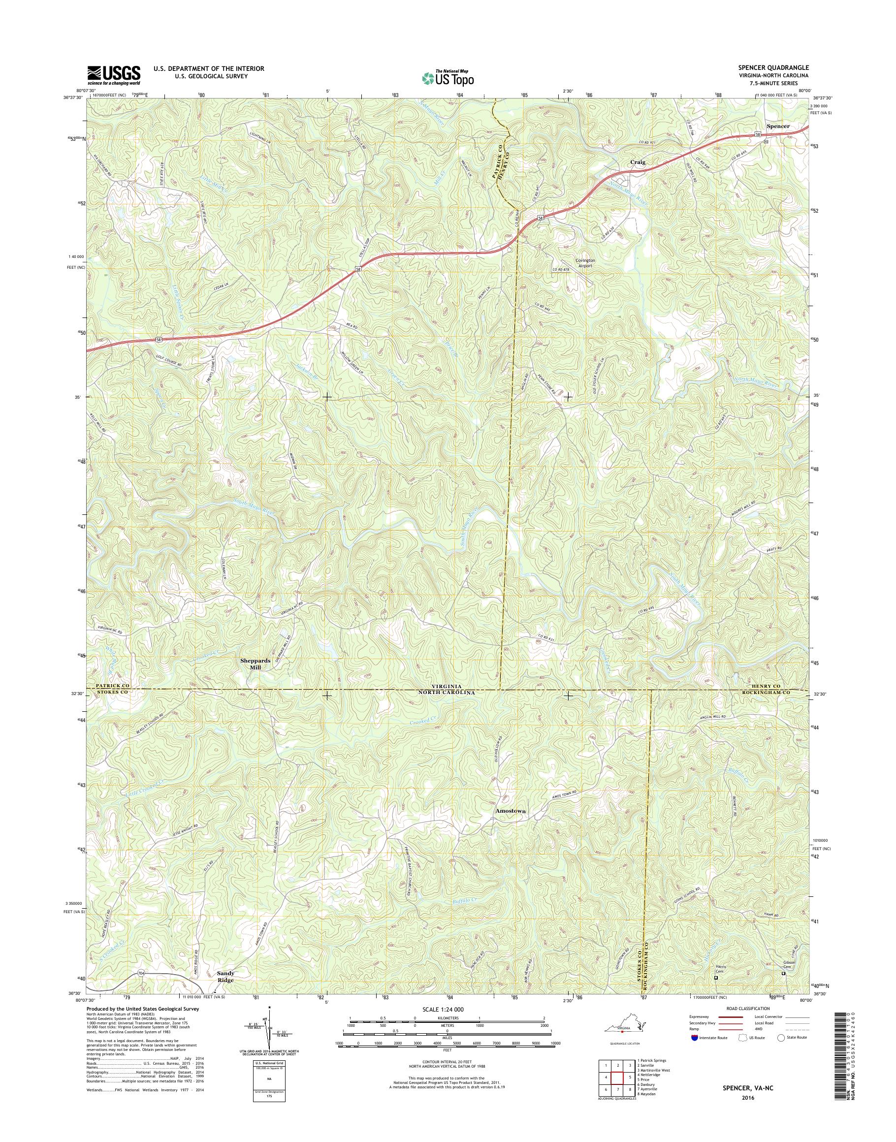 MyTopo Spencer, Virginia USGS Quad Topo Map