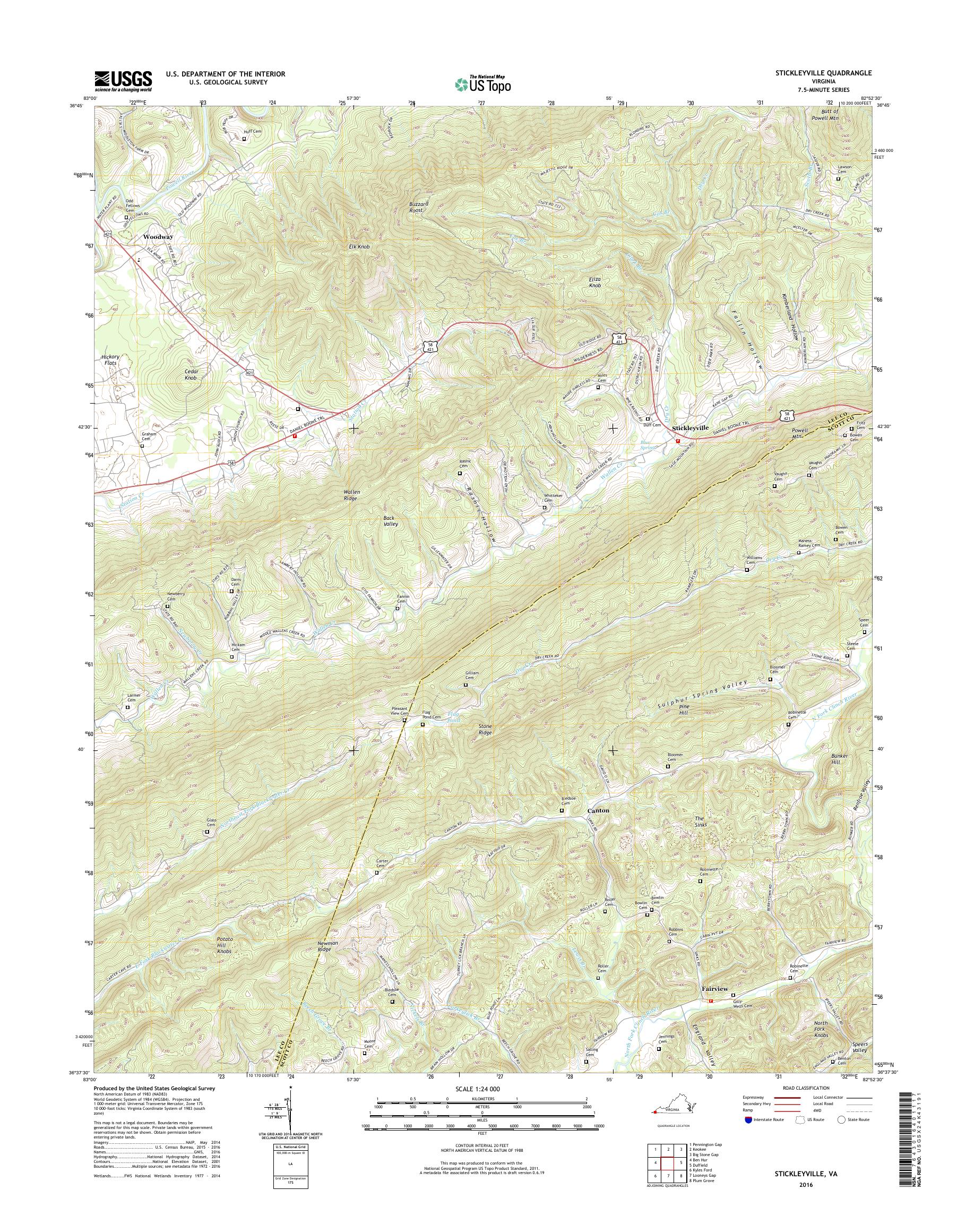 MyTopo Stickleyville, Virginia USGS Quad Topo Map
