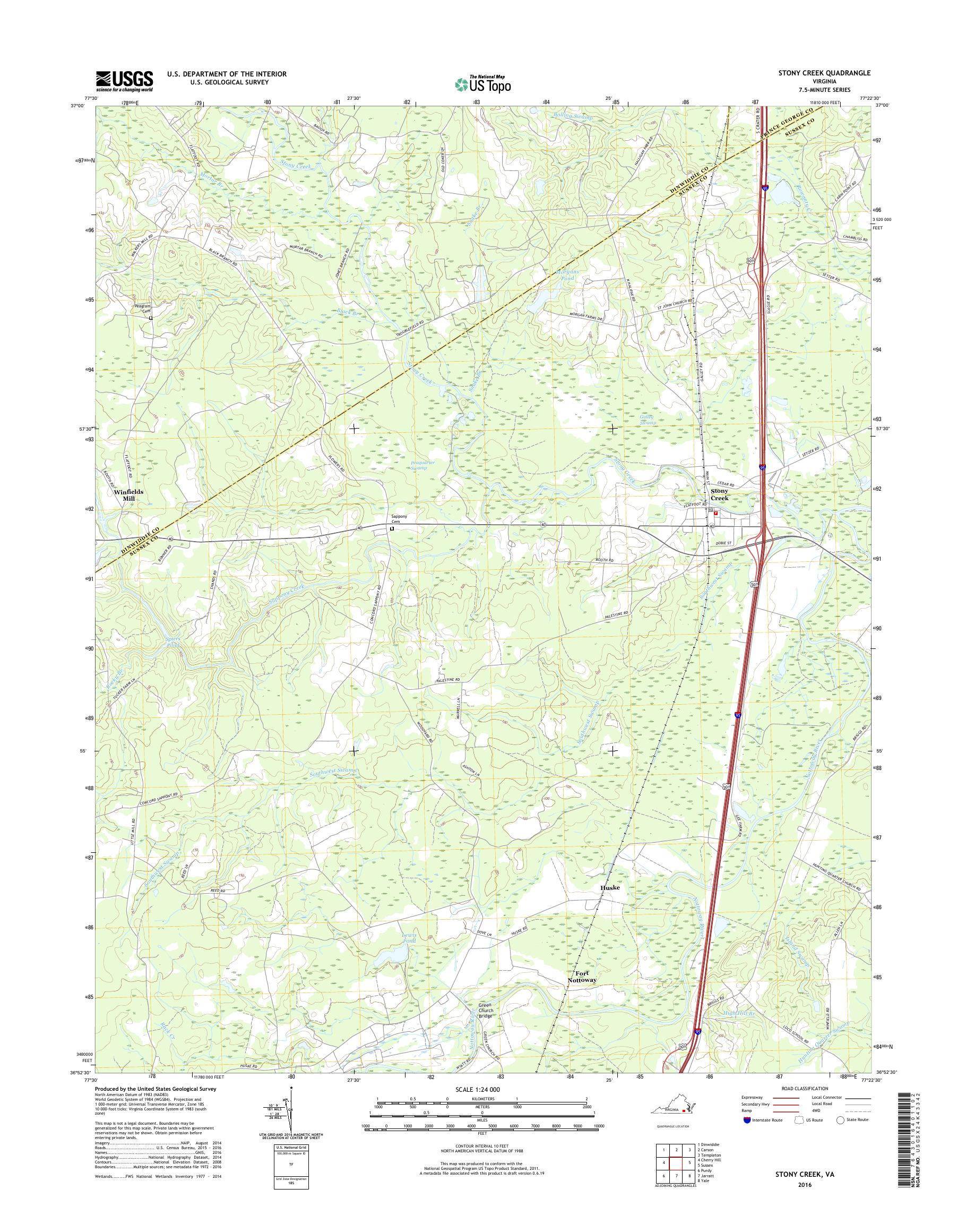 MyTopo Stony Creek, Virginia USGS Quad Topo Map