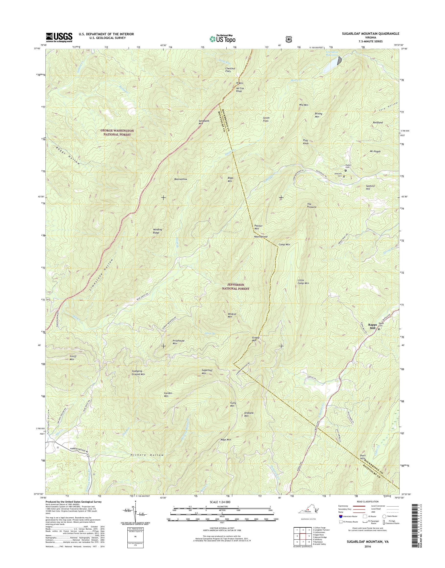 MyTopo Sugarloaf Mountain, Virginia USGS Quad Topo Map