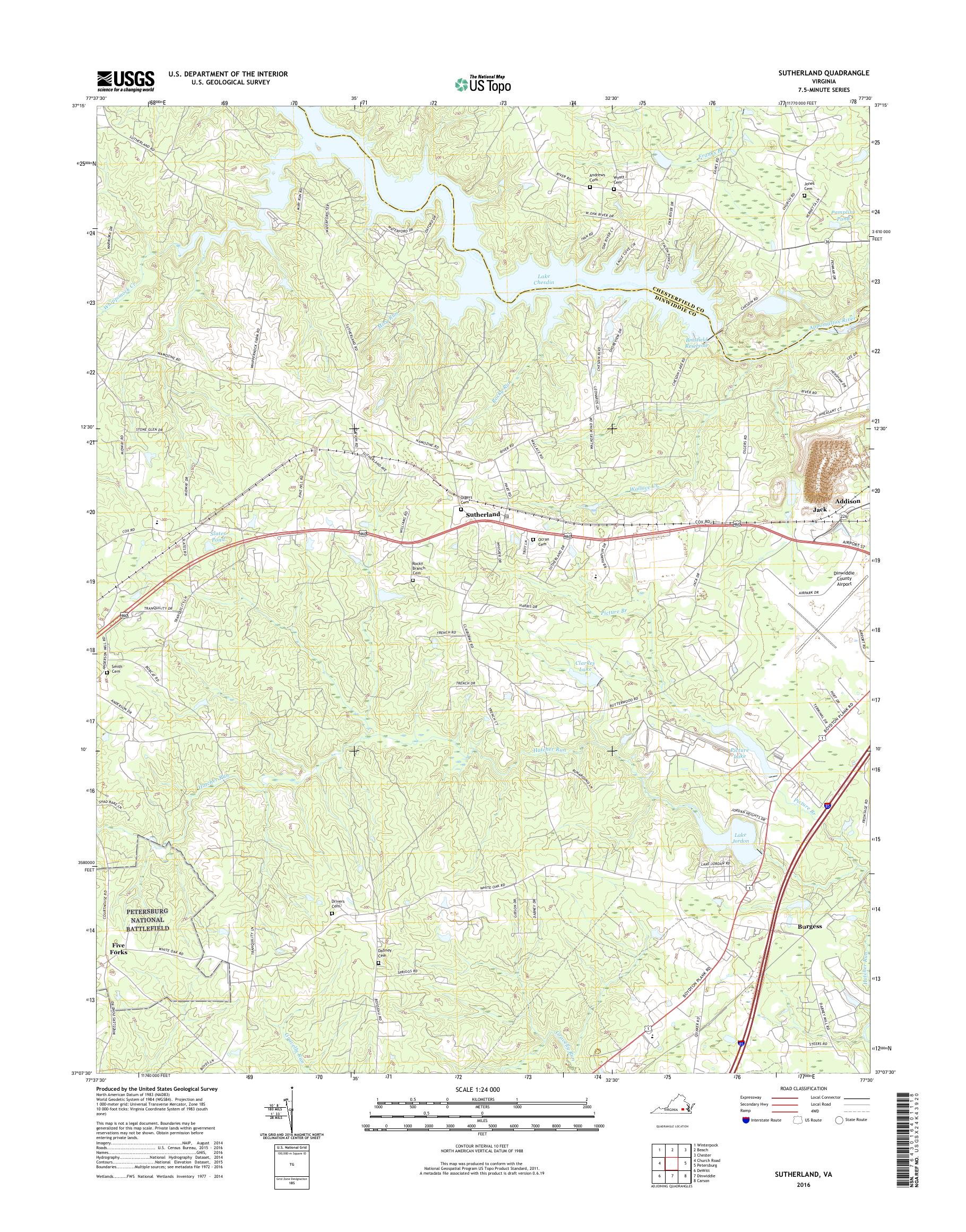 MyTopo Sutherland, Virginia USGS Quad Topo Map