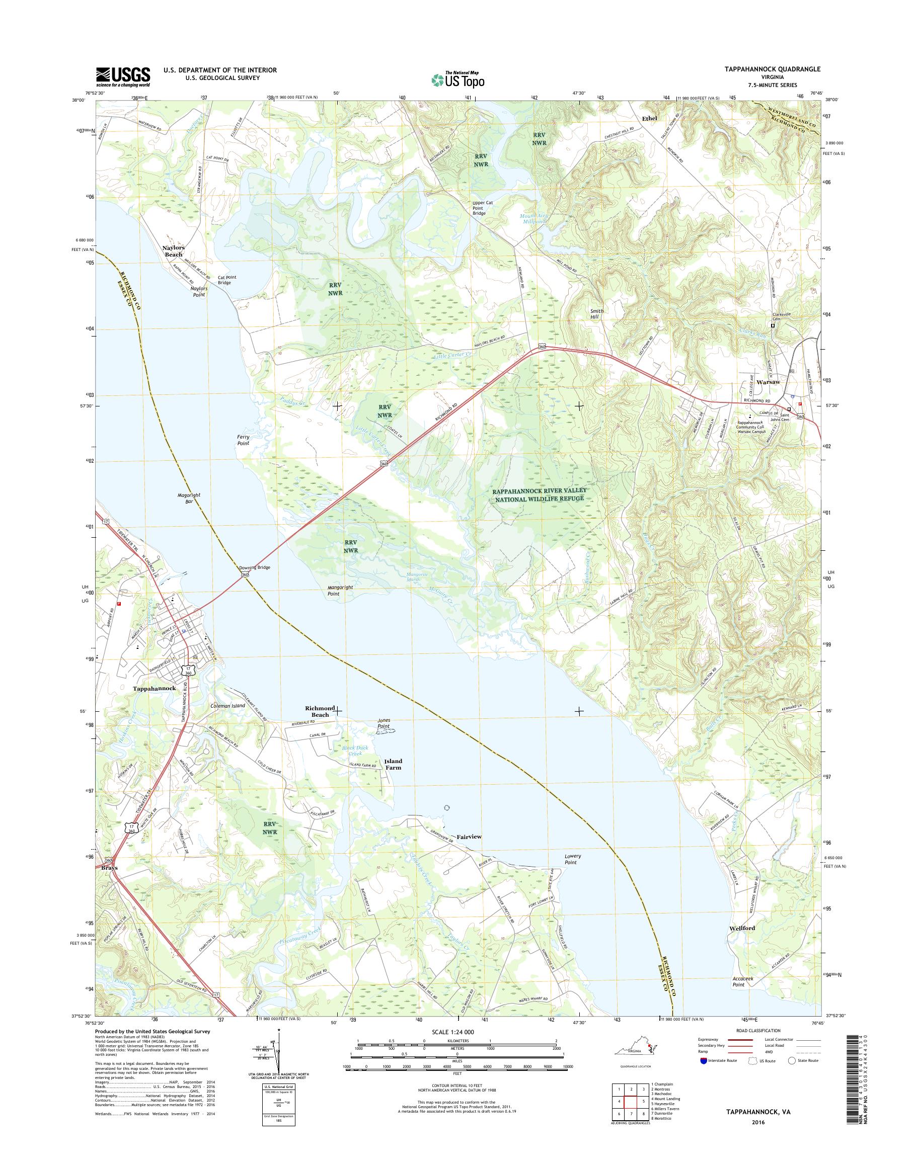 MyTopo Tappahannock, Virginia USGS Quad Topo Map