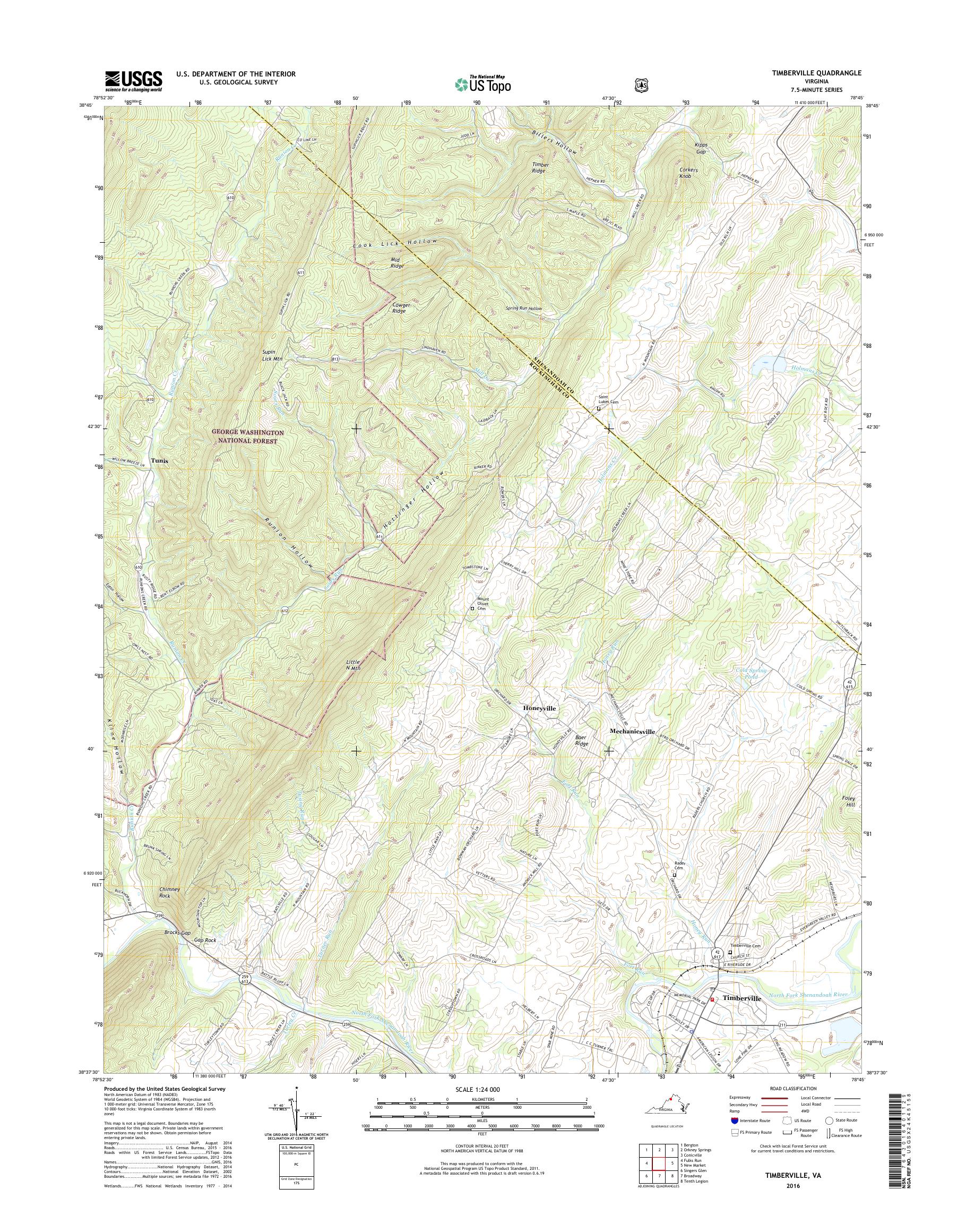 MyTopo Timberville, Virginia USGS Quad Topo Map