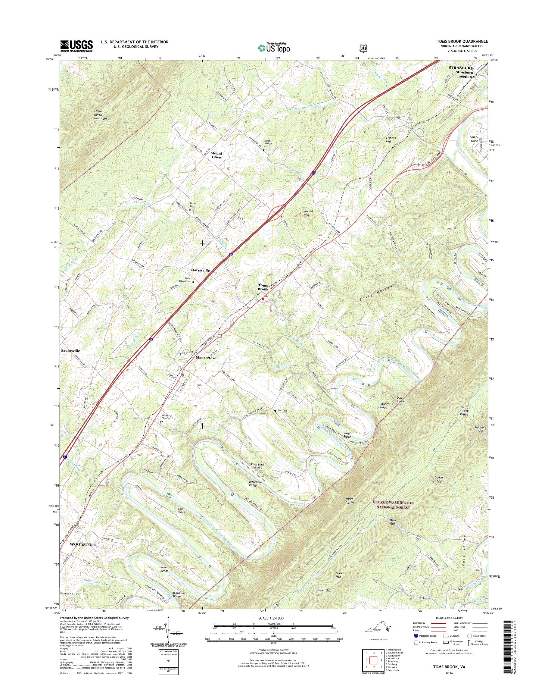 MyTopo Toms Brook, Virginia USGS Quad Topo Map
