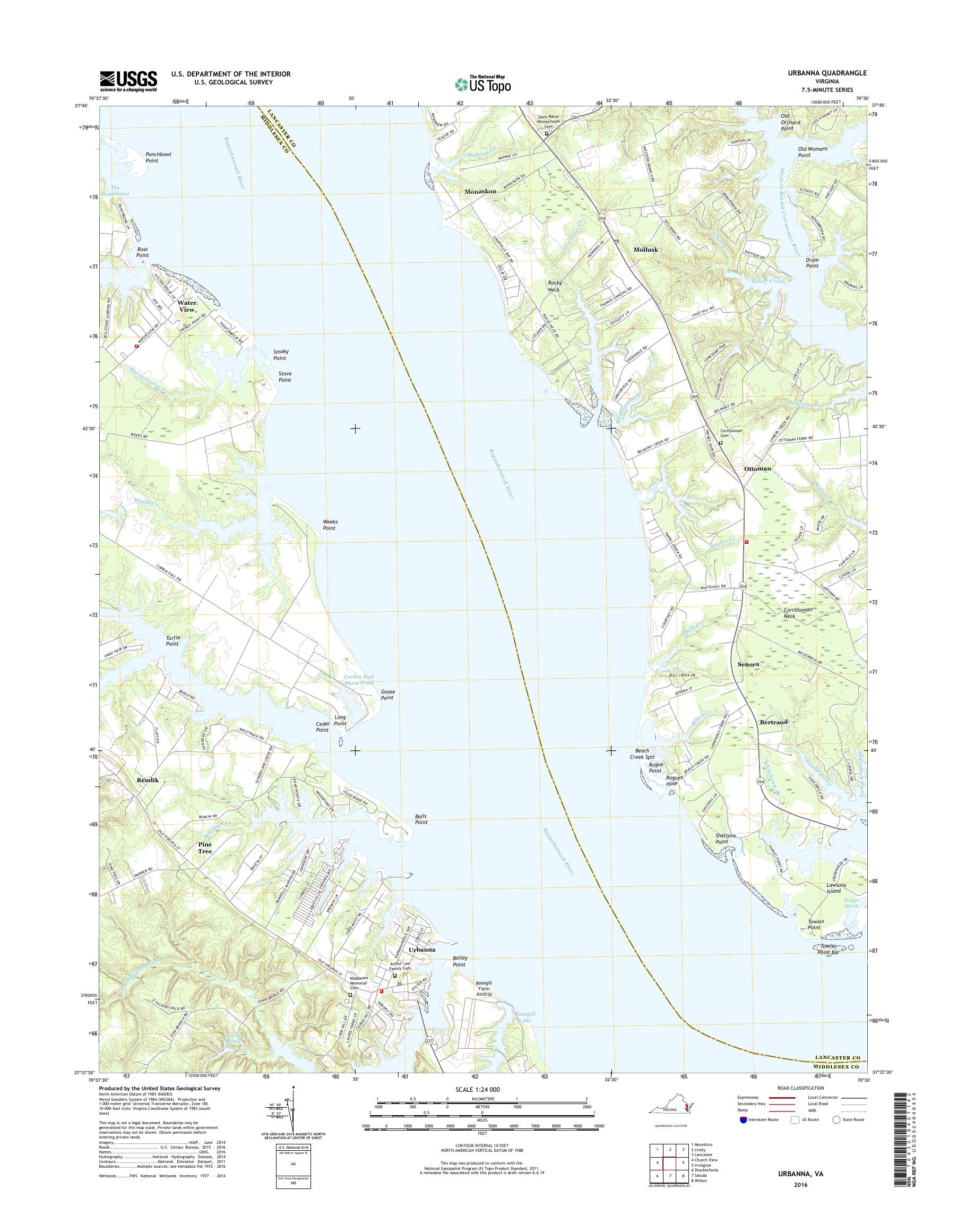 MyTopo Urbanna, Virginia USGS Quad Topo Map