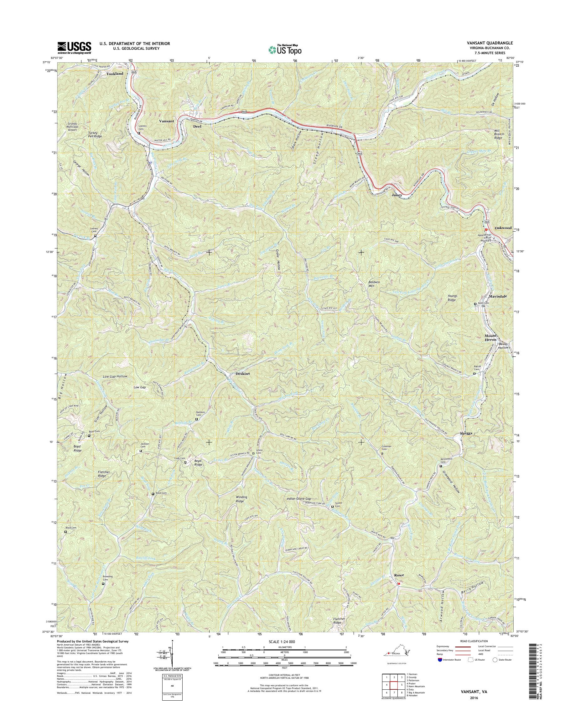MyTopo Vansant, Virginia USGS Quad Topo Map