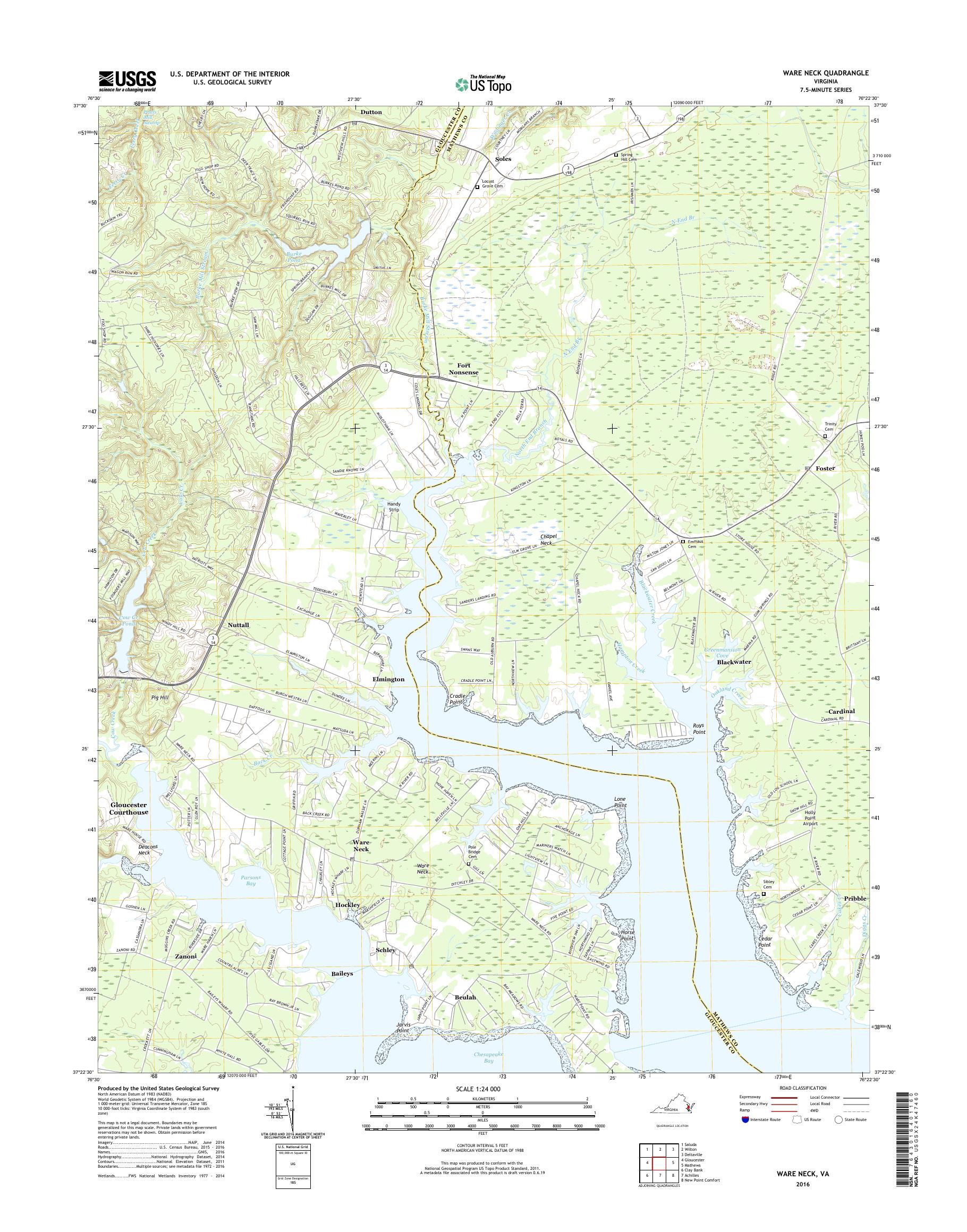 MyTopo Ware Neck, Virginia USGS Quad Topo Map