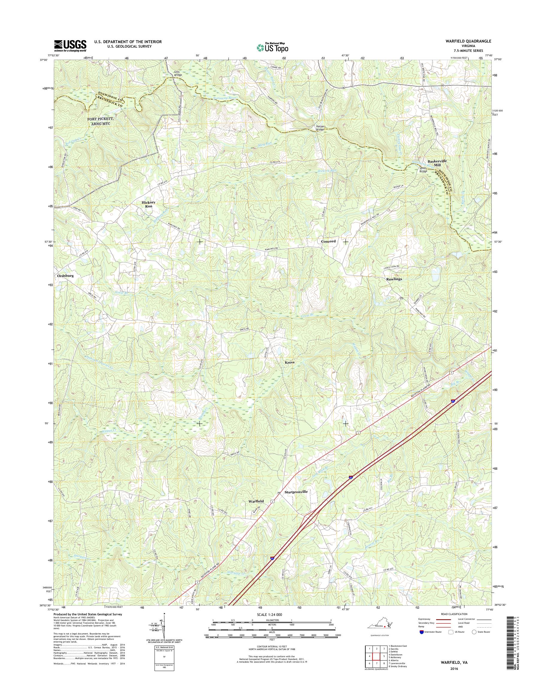 MyTopo Warfield, Virginia USGS Quad Topo Map