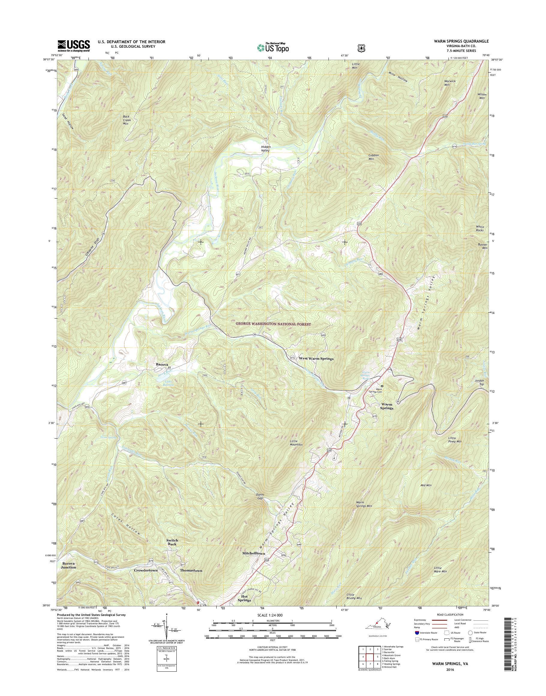 MyTopo Warm Springs, Virginia USGS Quad Topo Map
