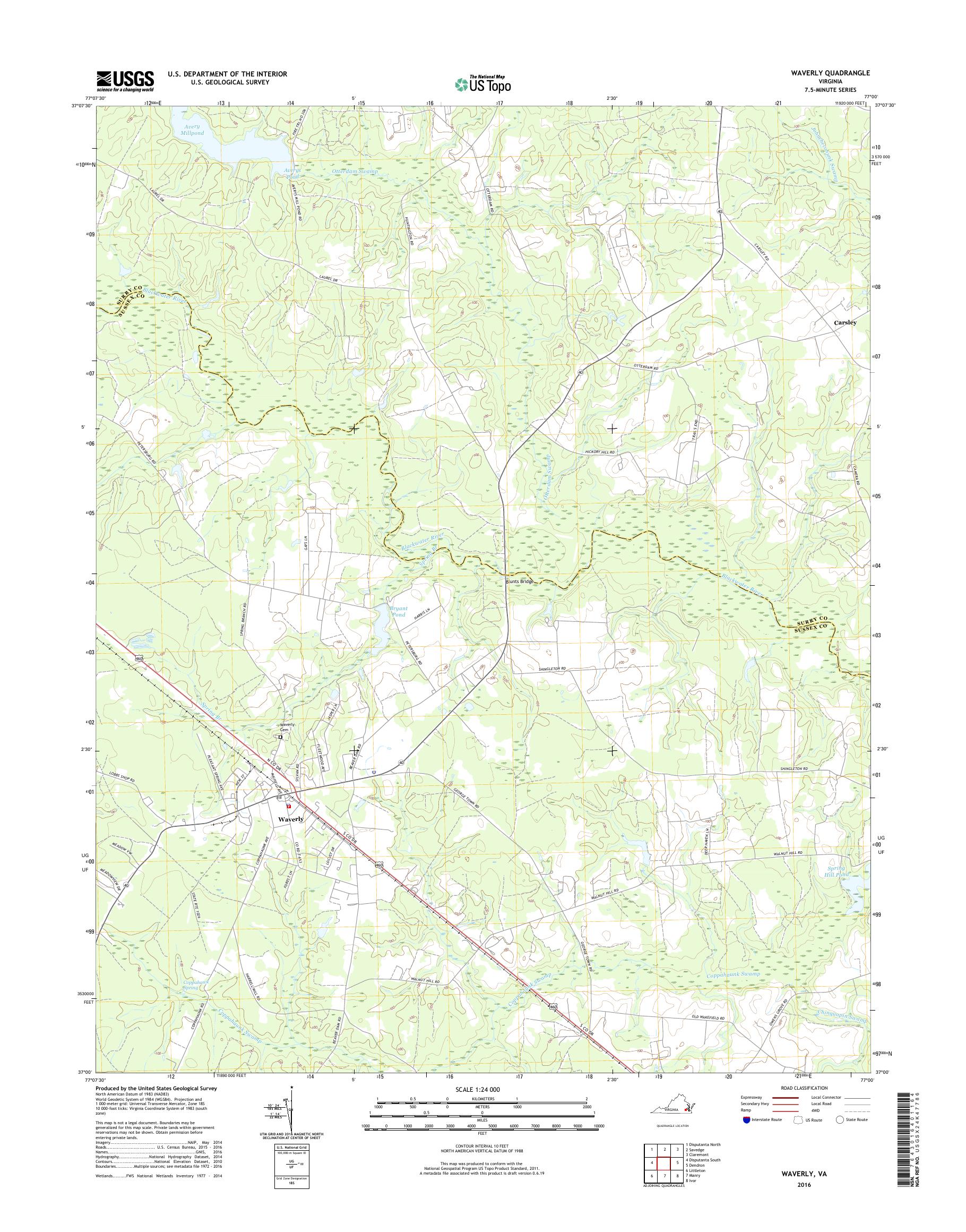MyTopo Waverly, Virginia USGS Quad Topo Map