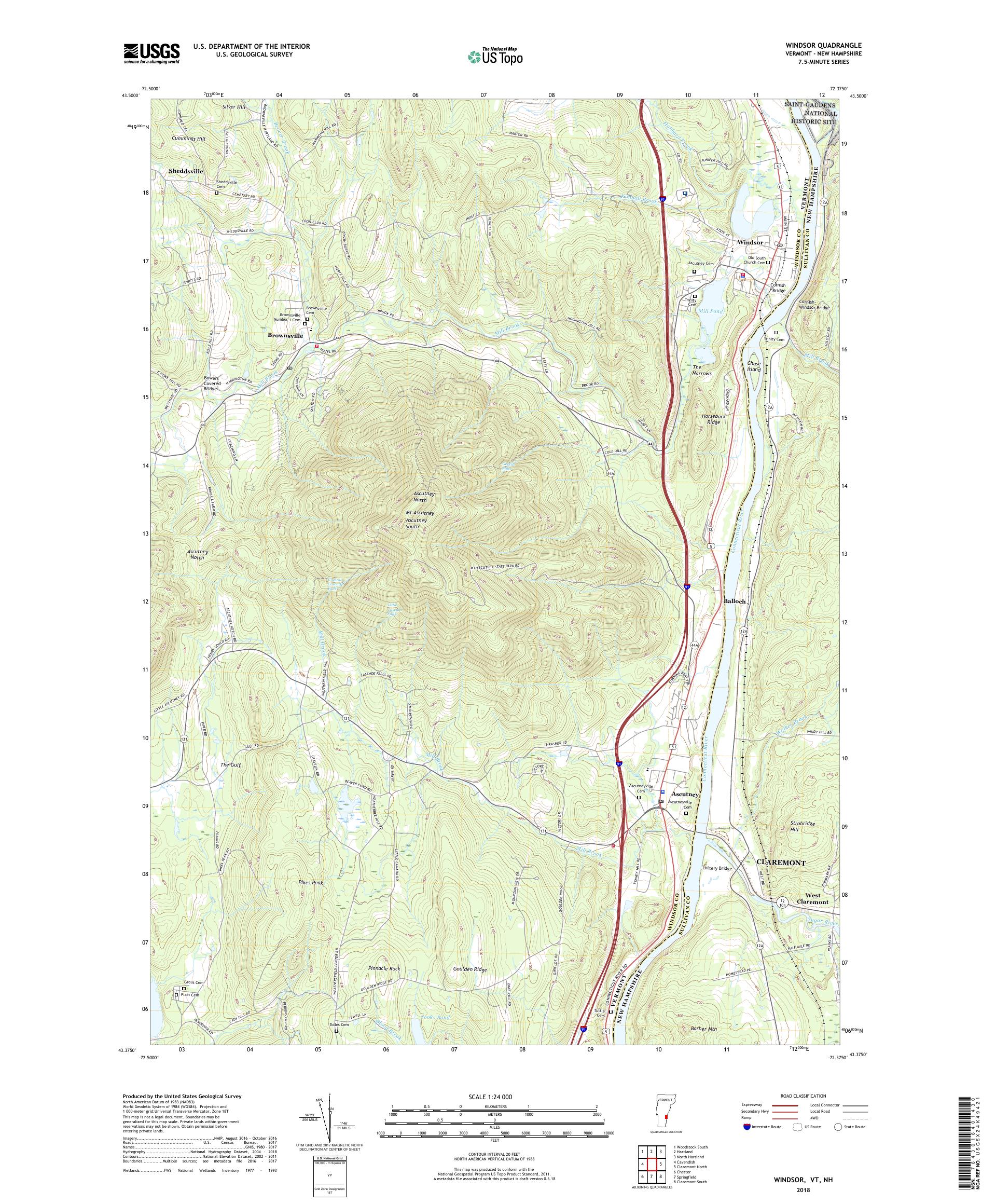 MyTopo Windsor, Vermont USGS Quad Topo Map