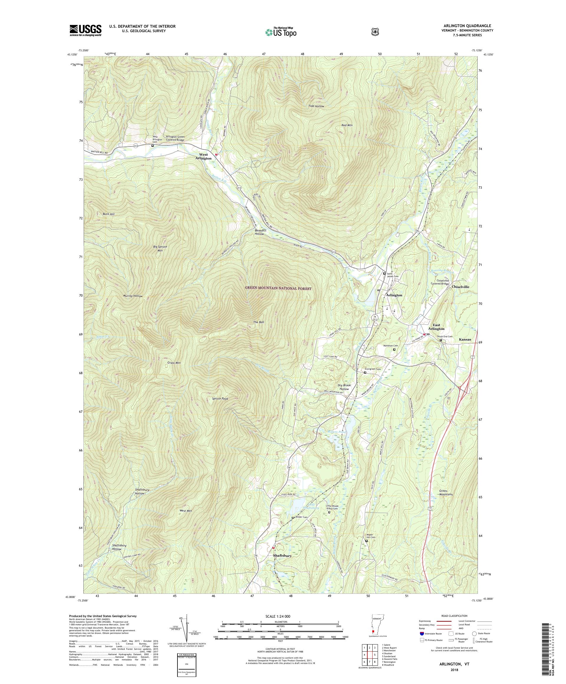 MyTopo Arlington, Vermont USGS Quad Topo Map