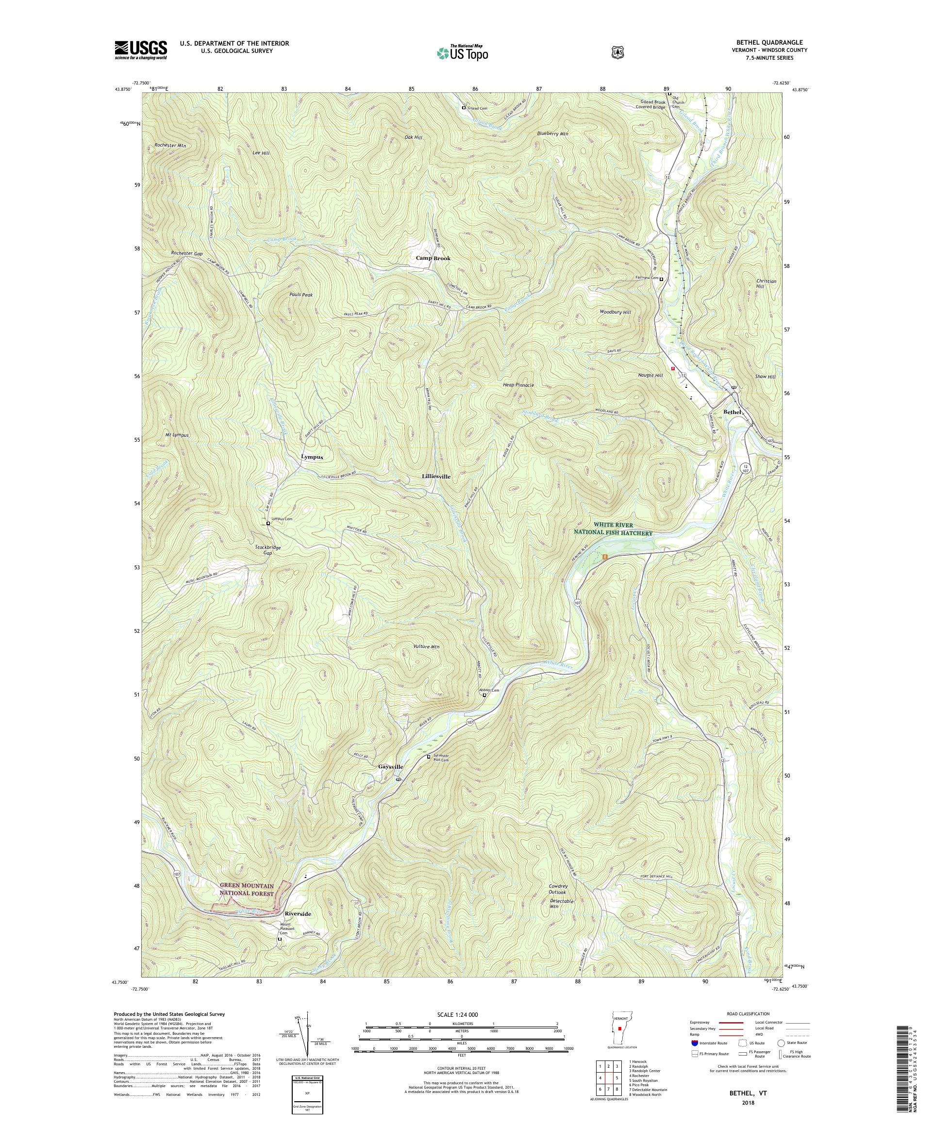 MyTopo Bethel, Vermont USGS Quad Topo Map