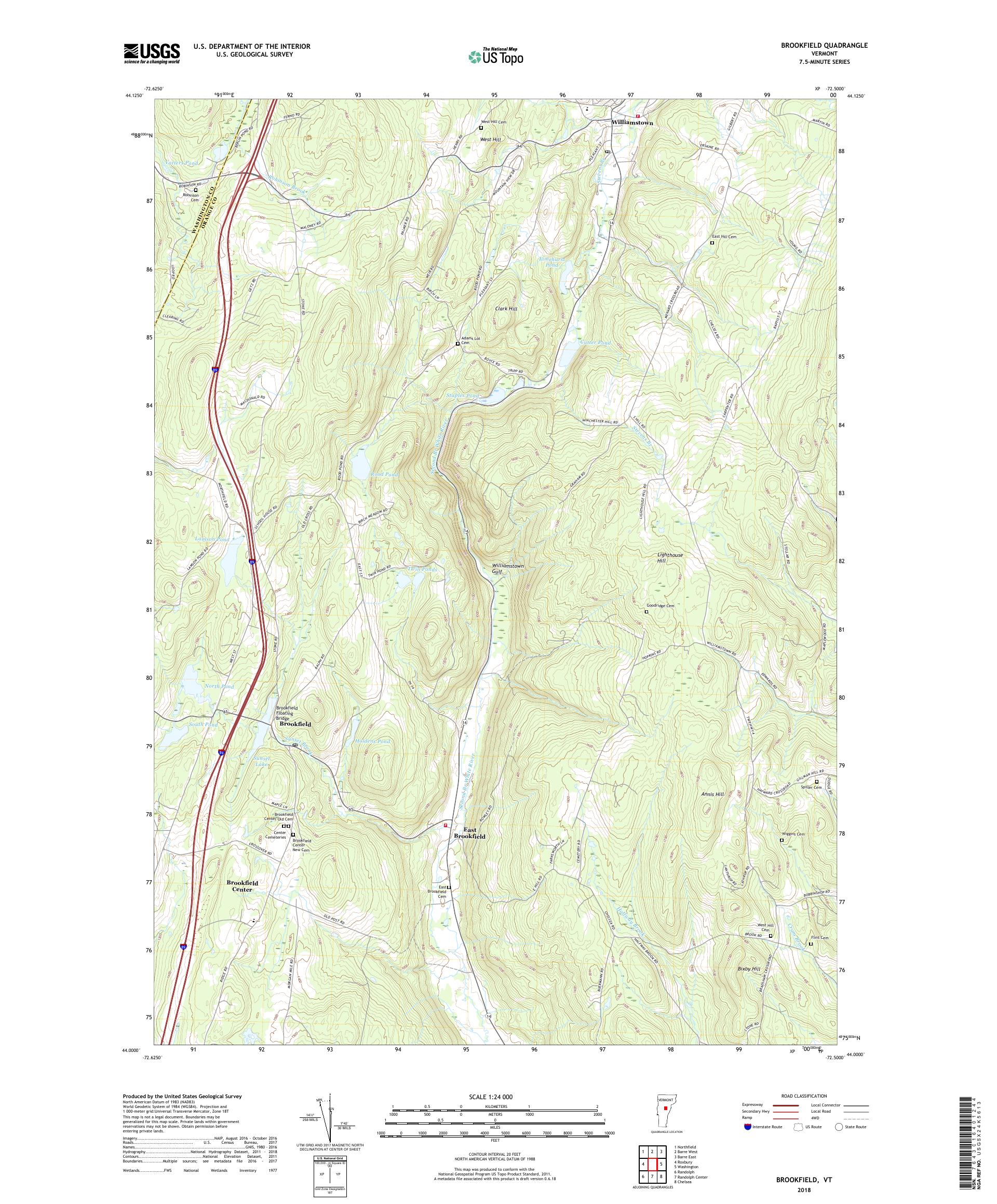 MyTopo Brookfield, Vermont USGS Quad Topo Map