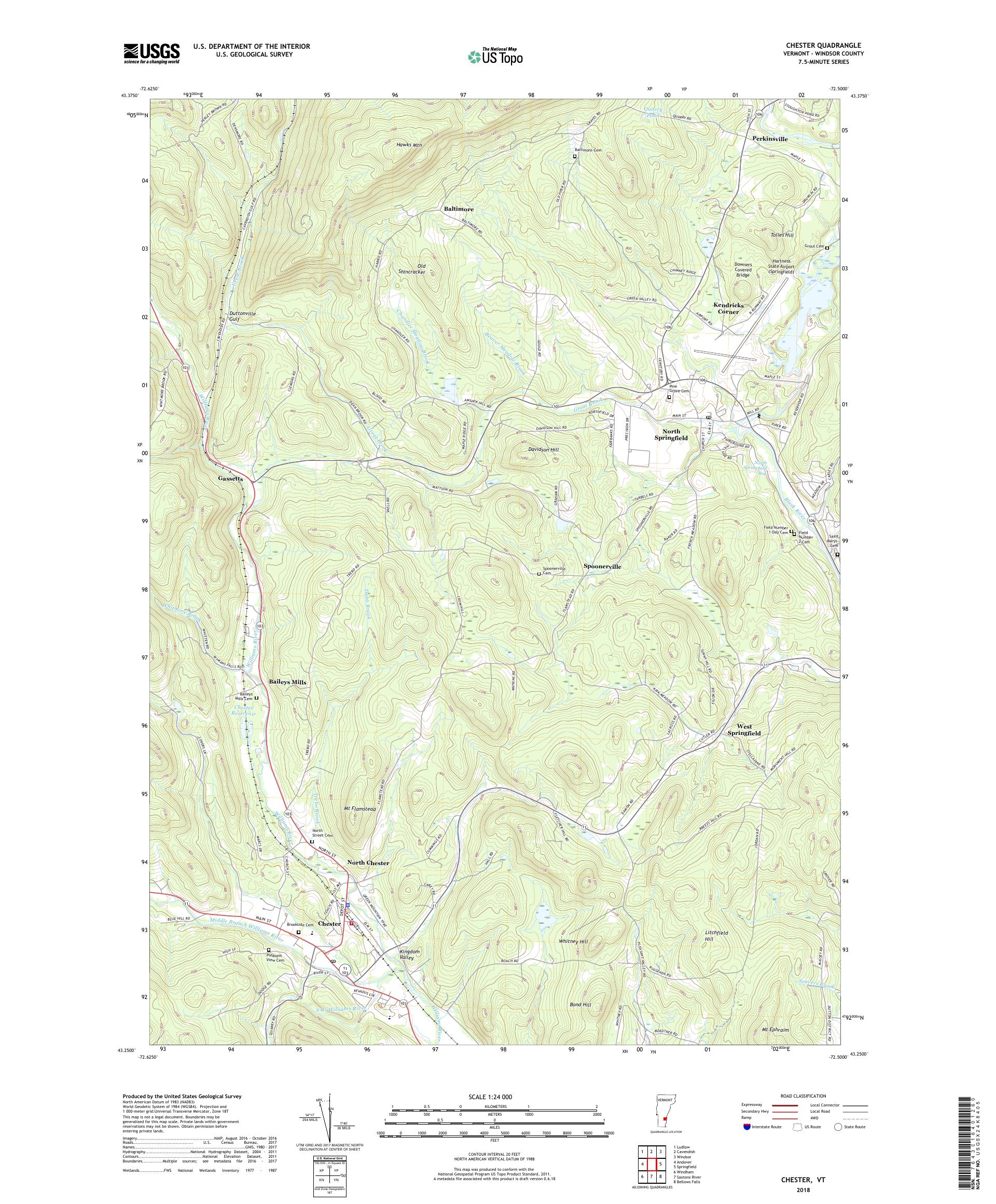 MyTopo Chester, Vermont USGS Quad Topo Map