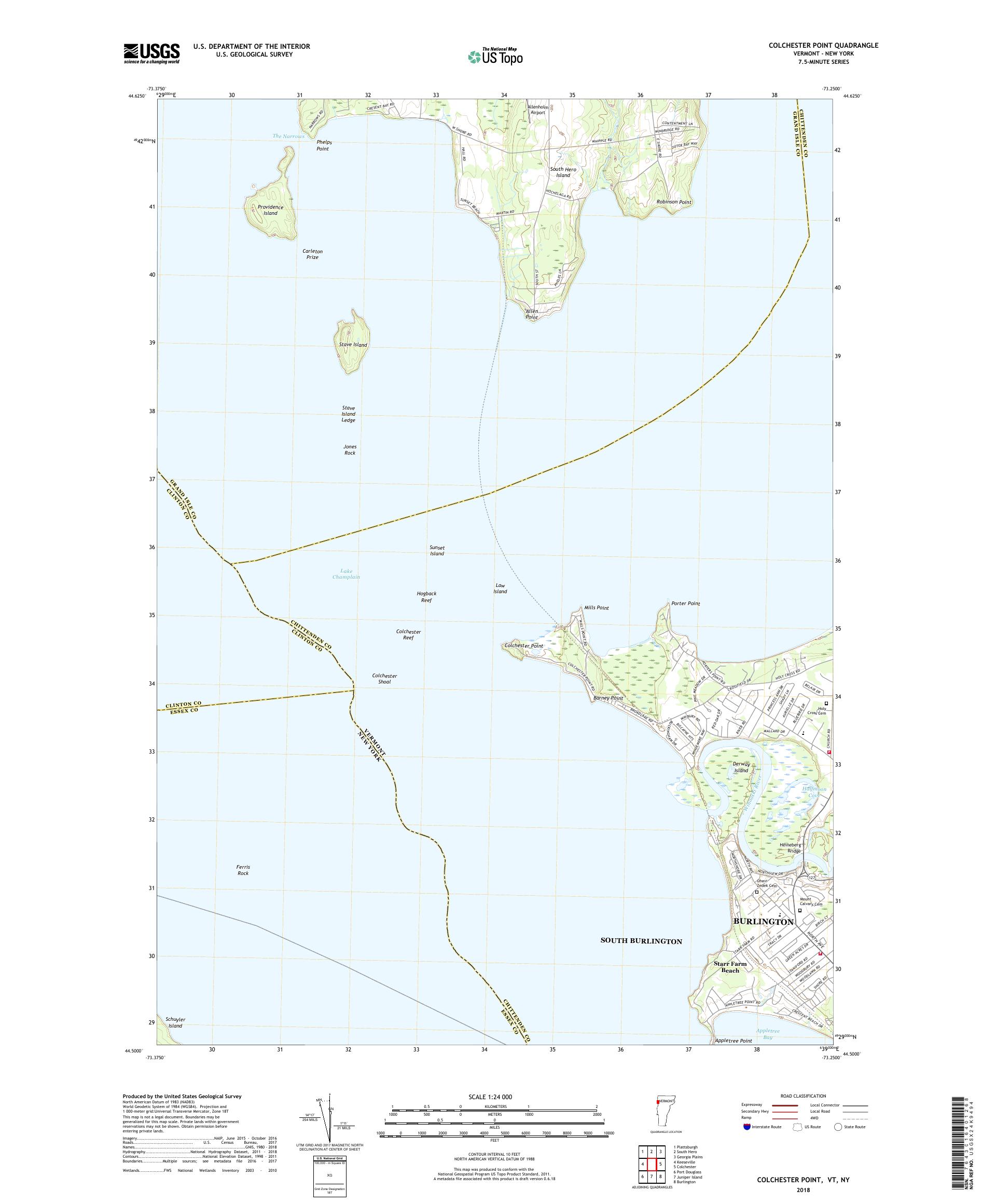 MyTopo Colchester Point, Vermont USGS Quad Topo Map