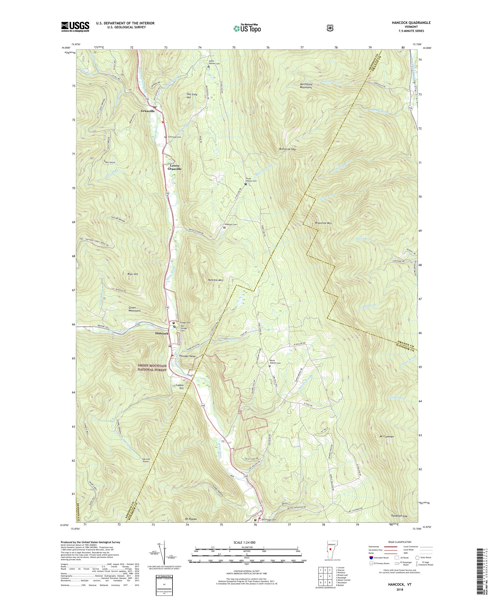MyTopo Hancock, Vermont USGS Quad Topo Map