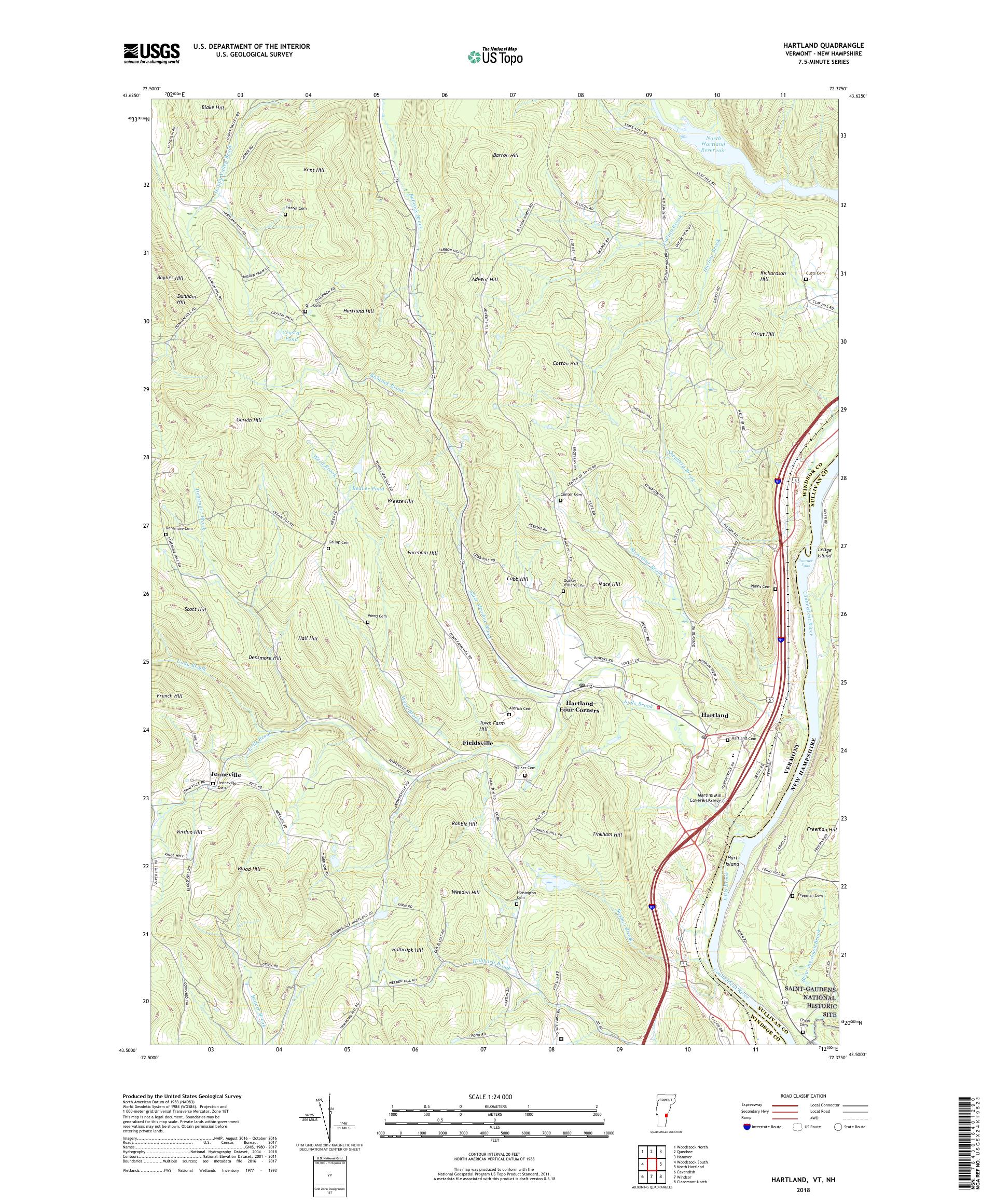 MyTopo Hartland, Vermont USGS Quad Topo Map
