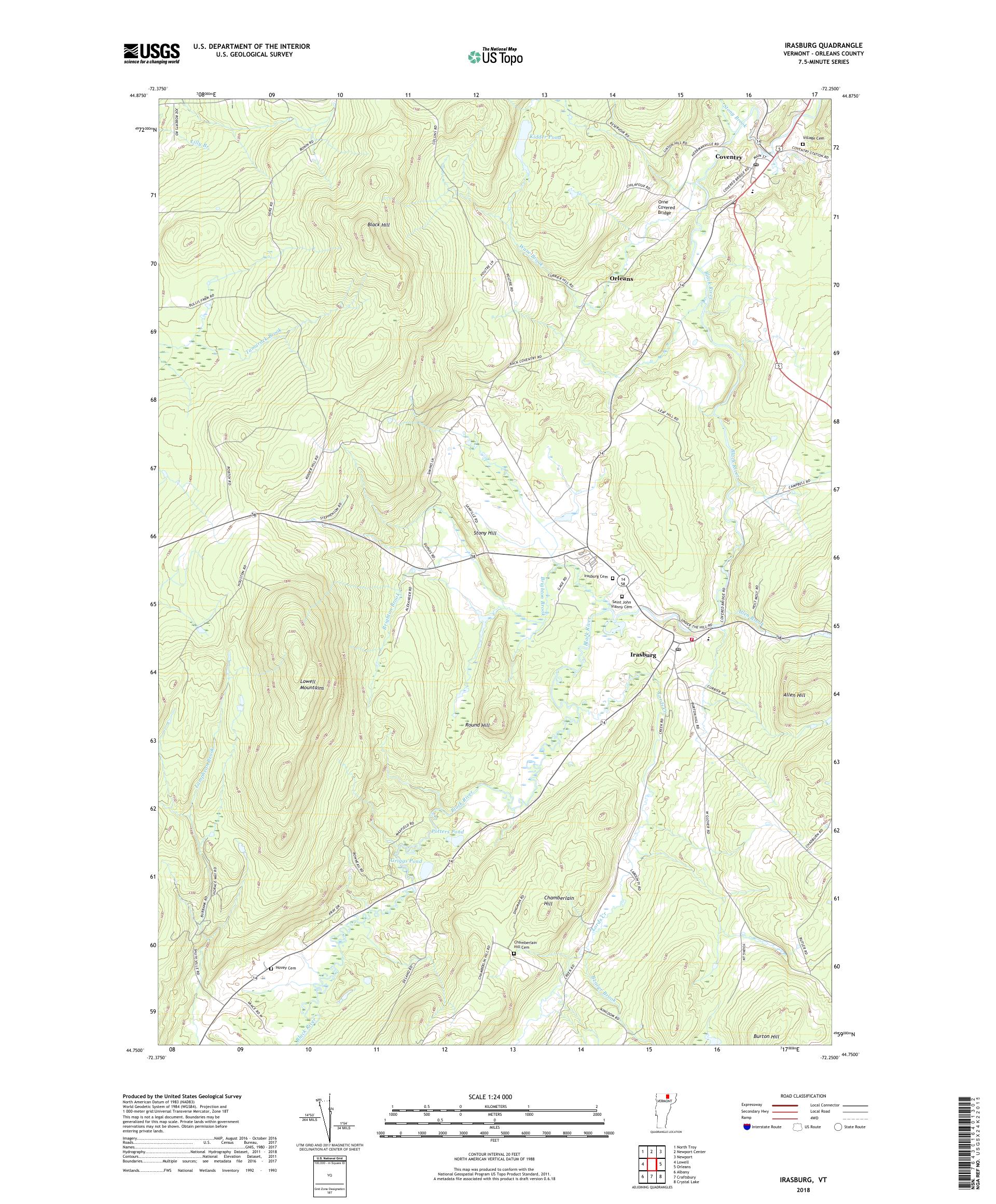 MyTopo Irasburg, Vermont USGS Quad Topo Map