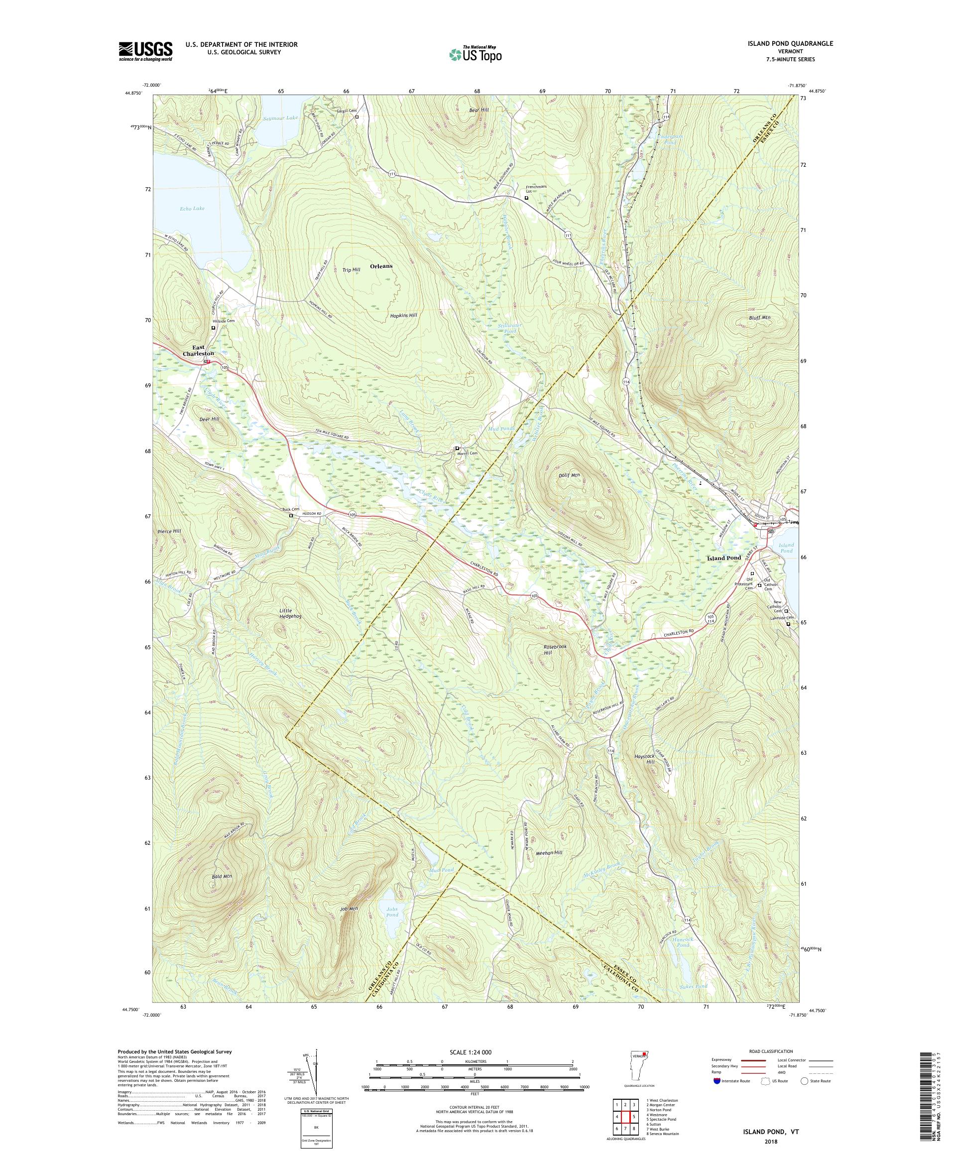 MyTopo Island Pond, Vermont USGS Quad Topo Map