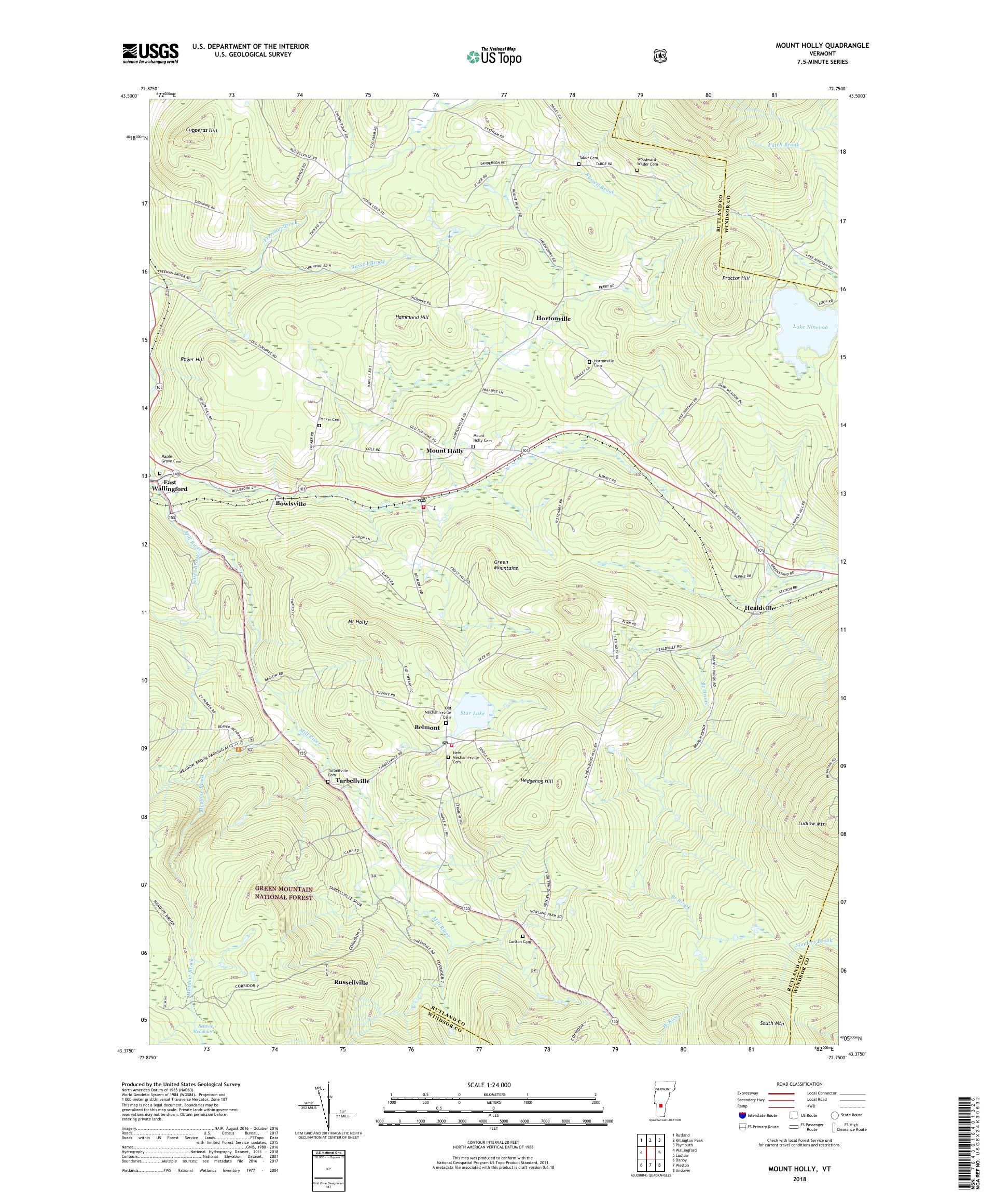 MyTopo Mount Holly, Vermont USGS Quad Topo Map