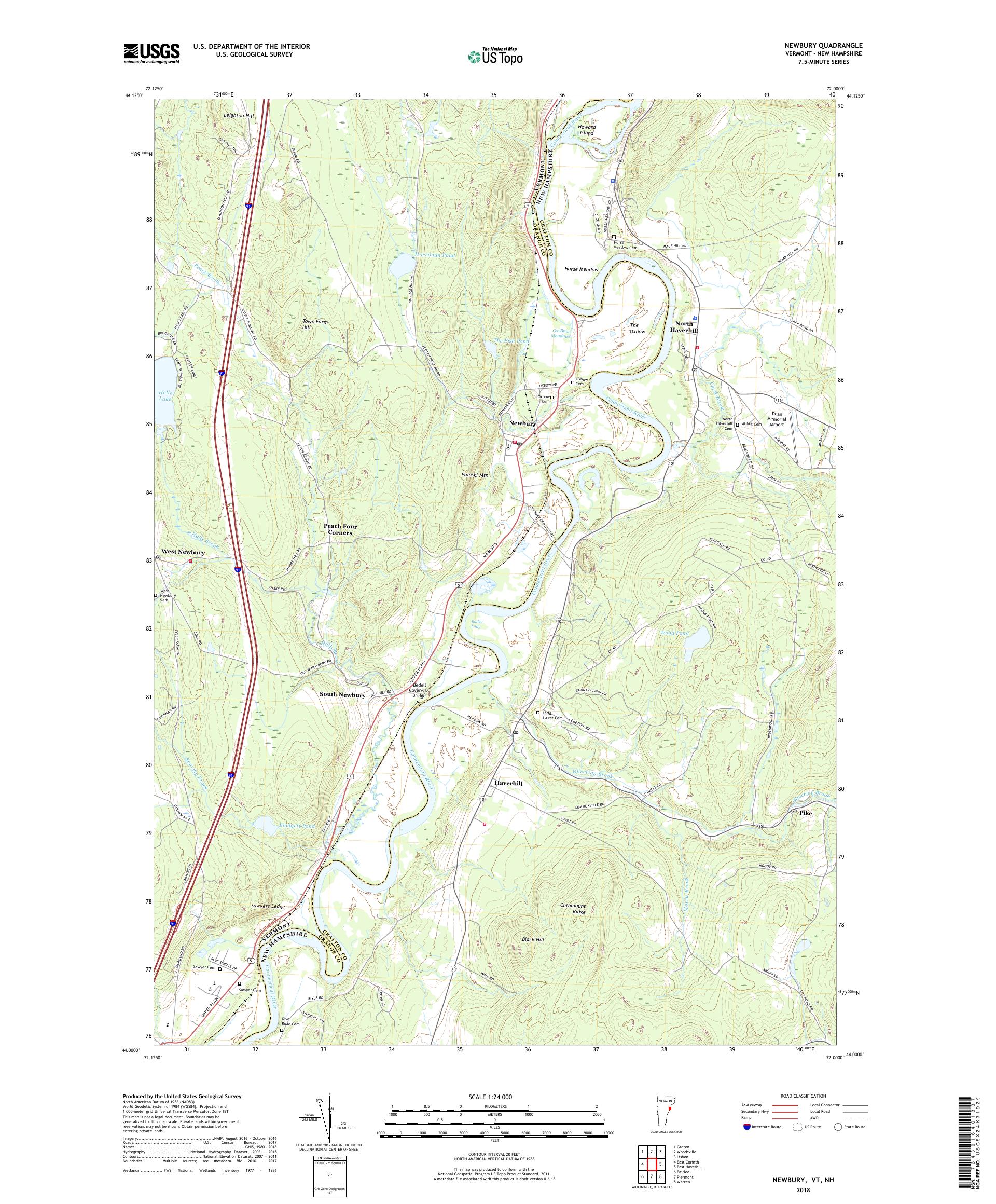 MyTopo Newbury, Vermont USGS Quad Topo Map