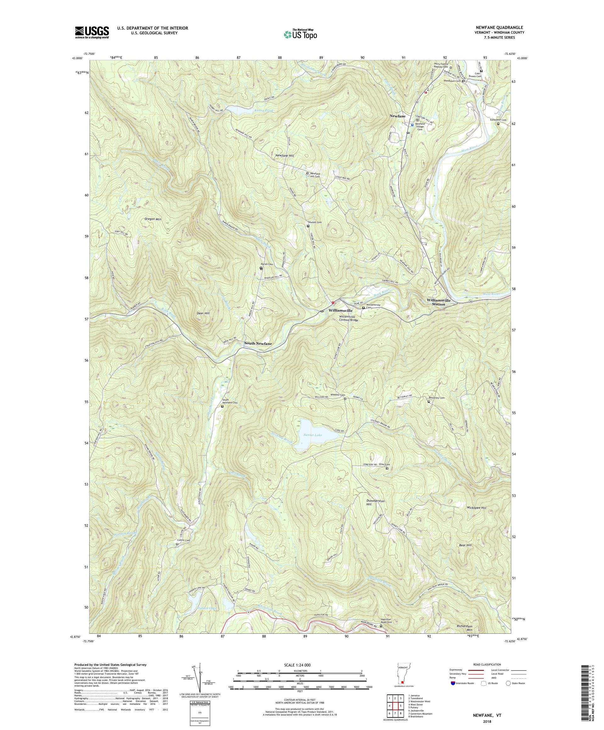 MyTopo Newfane, Vermont USGS Quad Topo Map