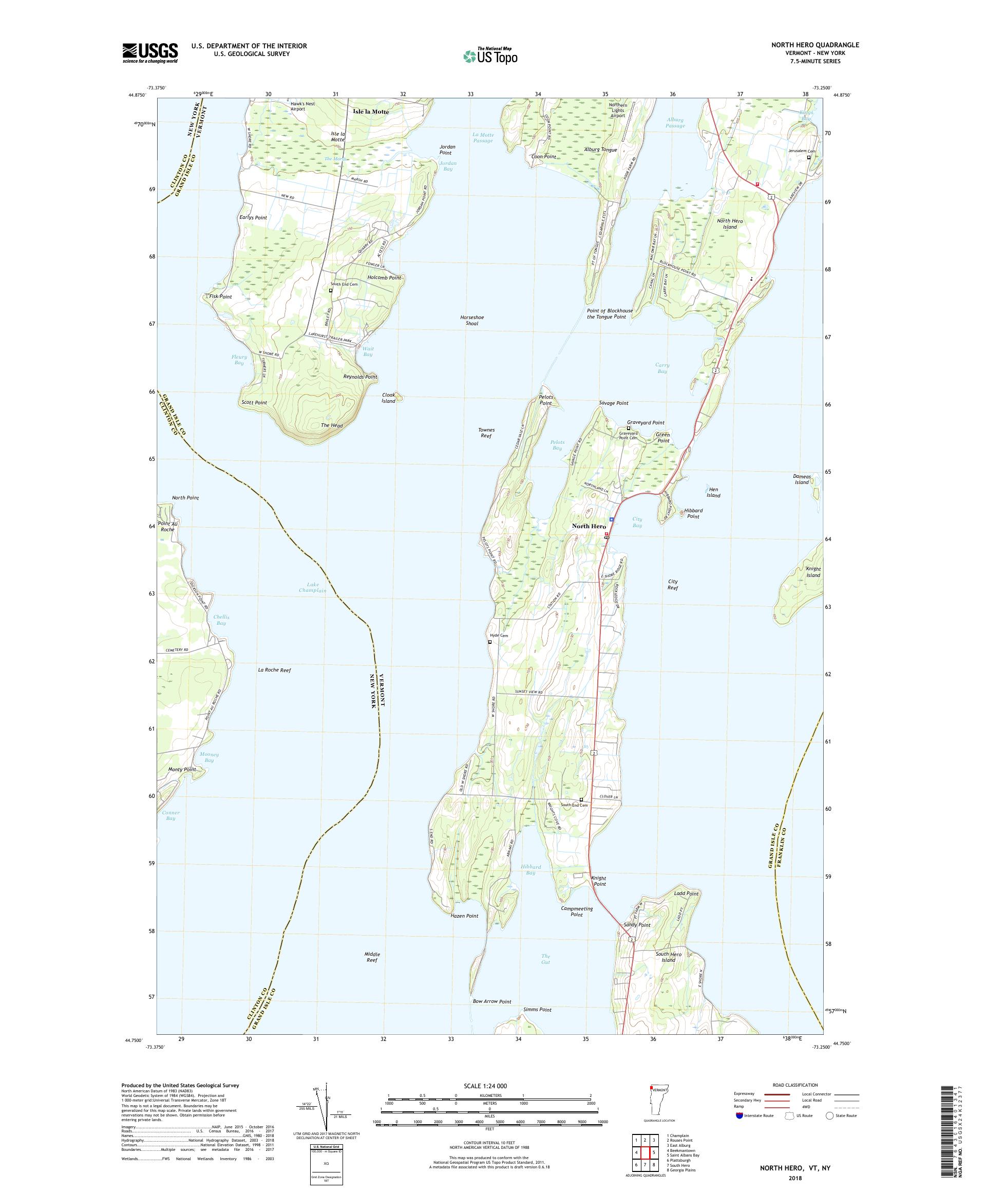 MyTopo North Hero, Vermont USGS Quad Topo Map