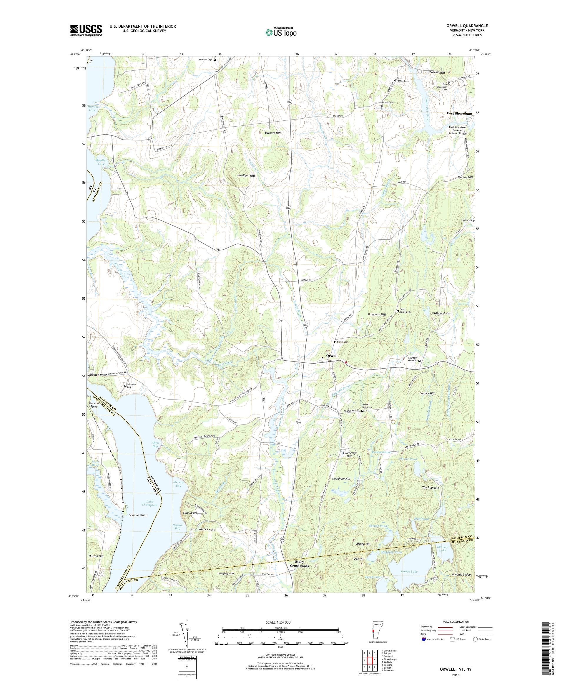 MyTopo Orwell, Vermont USGS Quad Topo Map
