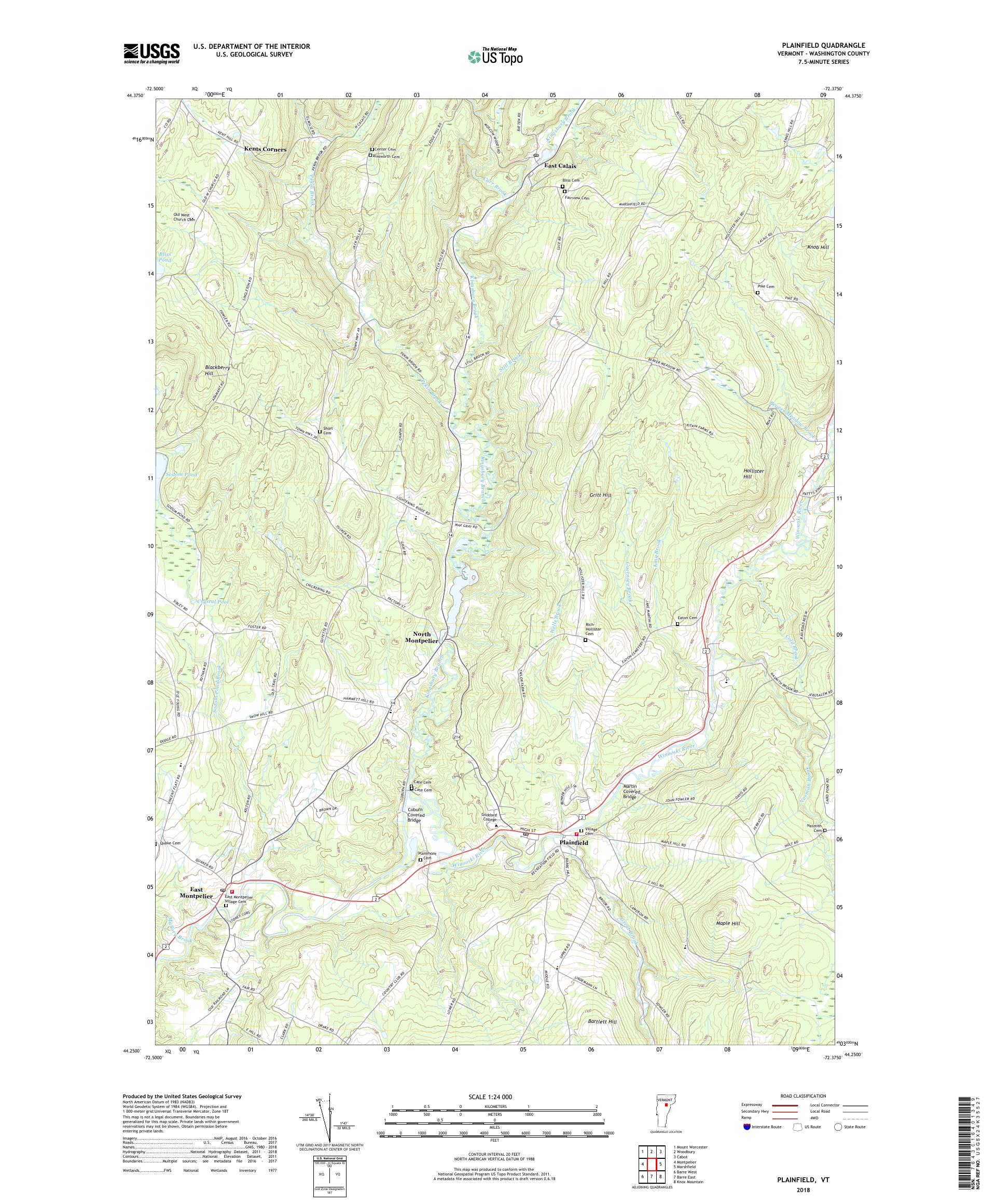 MyTopo Plainfield, Vermont USGS Quad Topo Map